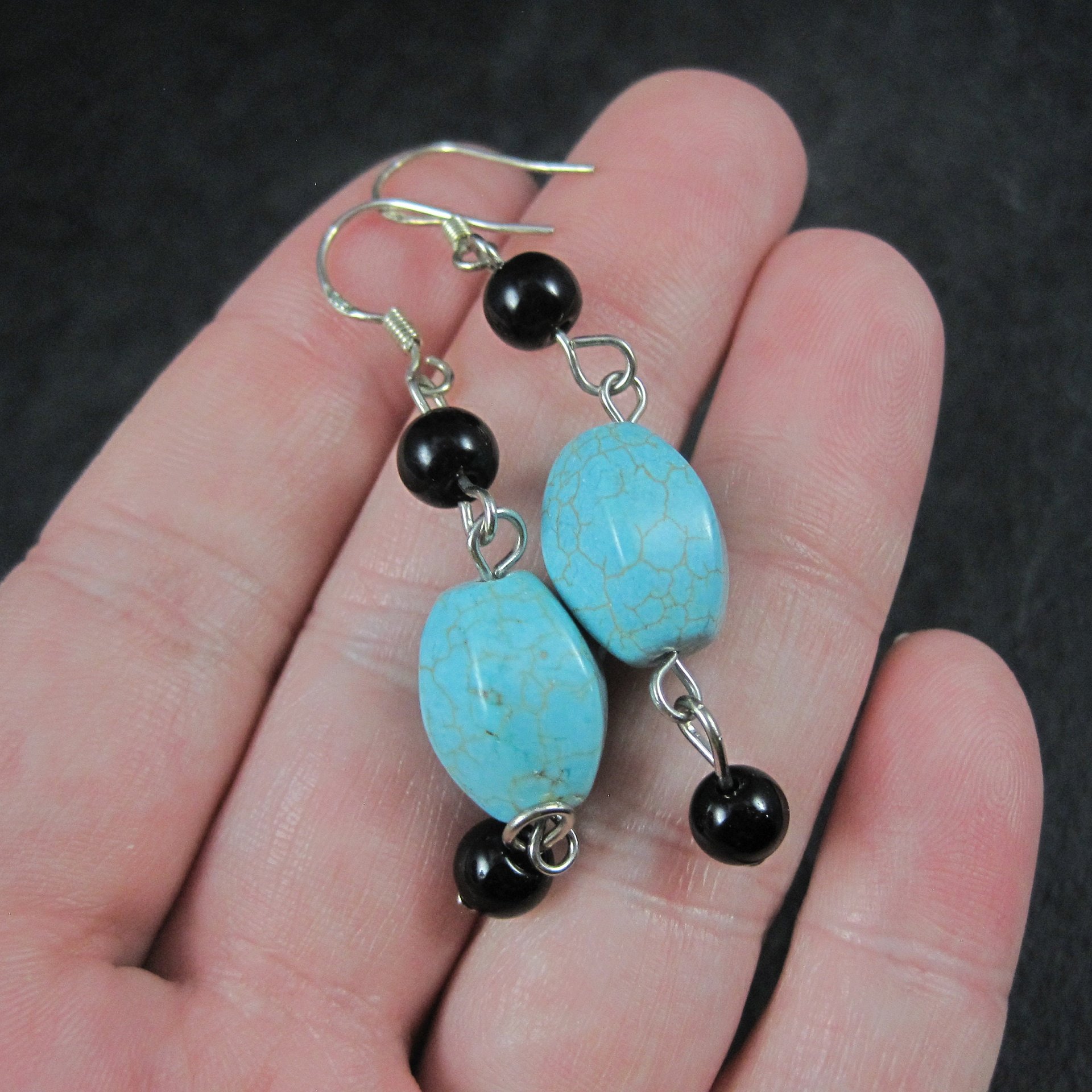 Vintage Sterling Turquoise Howlite Earrings