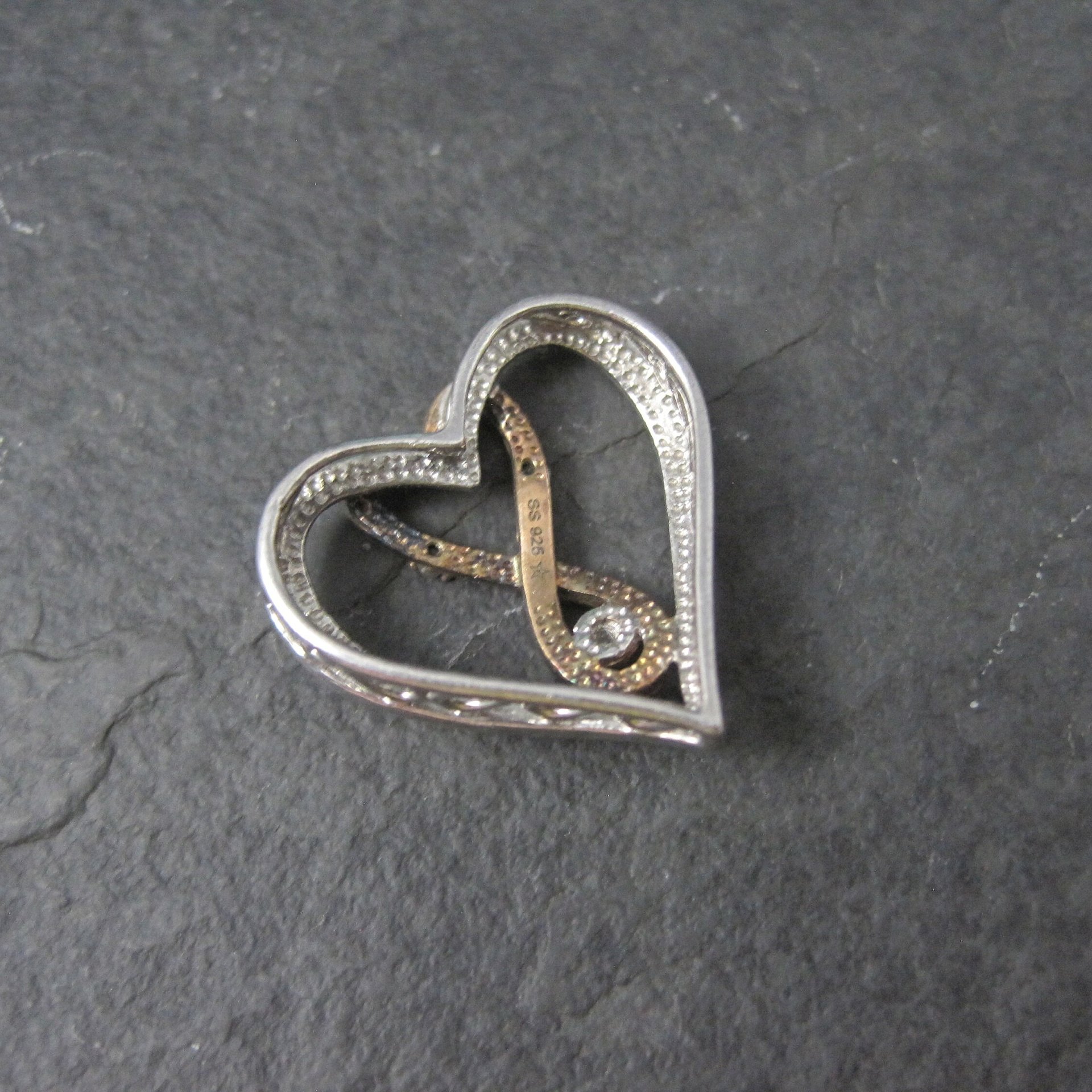 Vintage Vermeil Sterling Diamond Heart Pendant