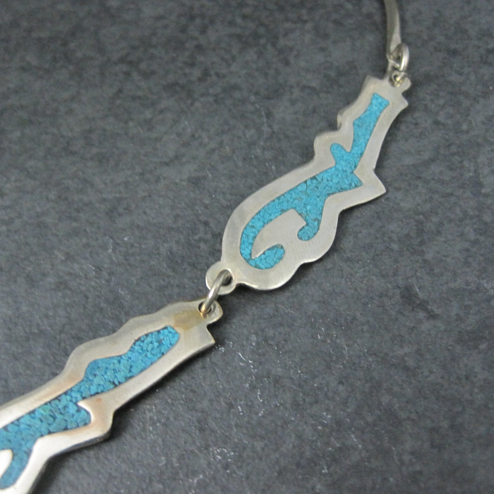 Vintage Mexican Alpaca Inlay Necklace 18"