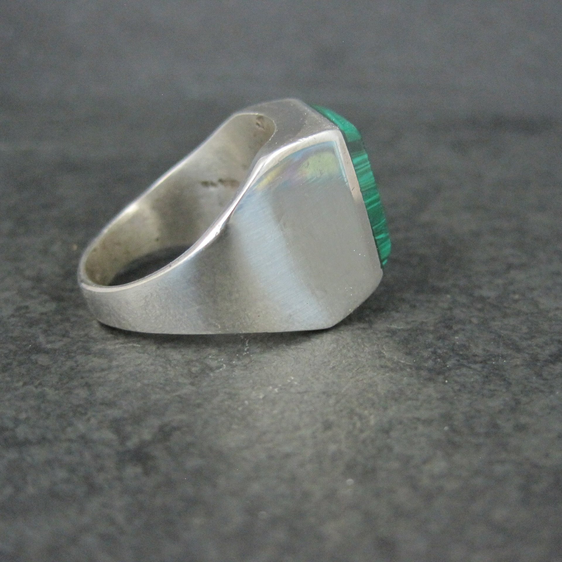 Mens Sterling Faux Malachite Ring Size 12