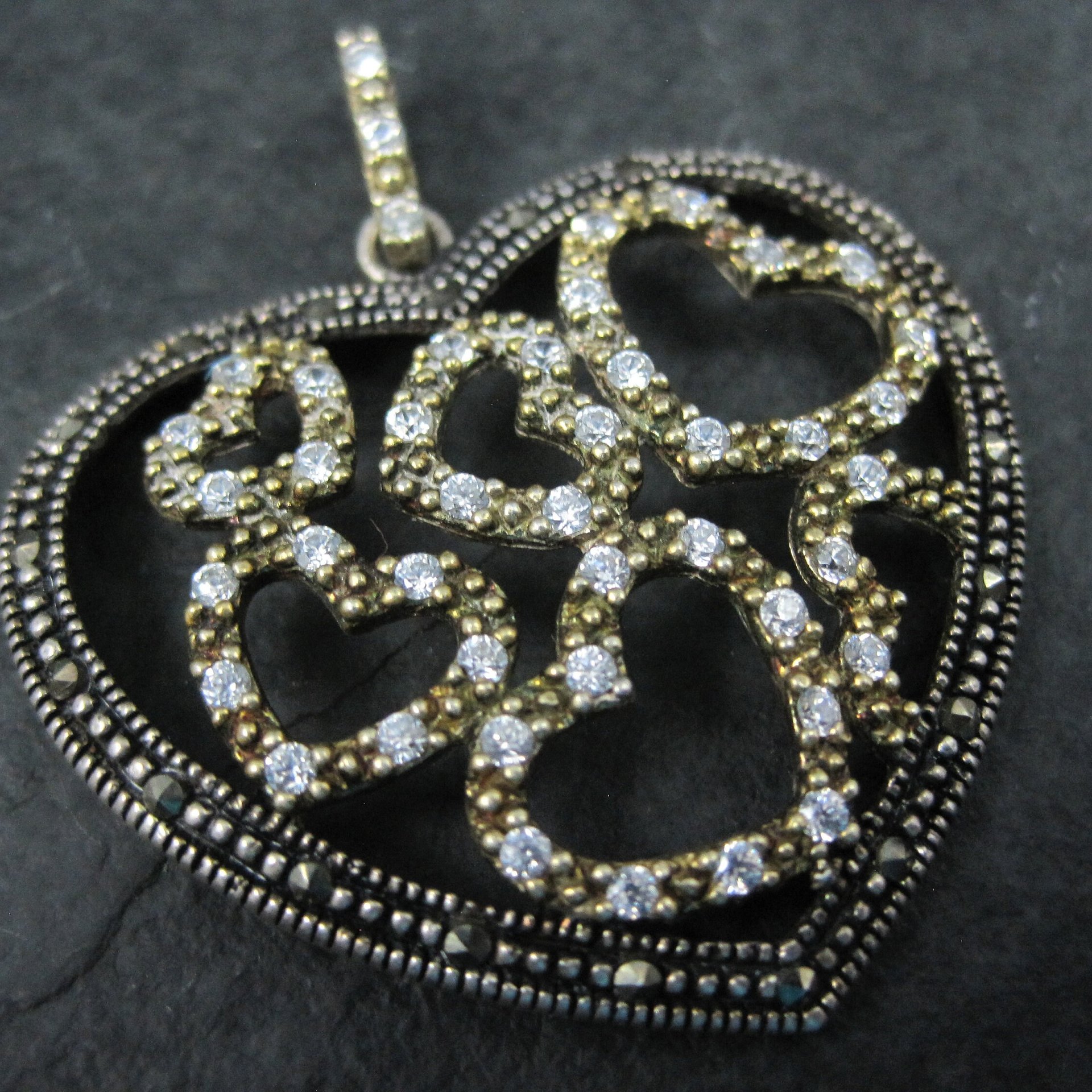 Large Sterling Cz Marcasite Heart Pendant