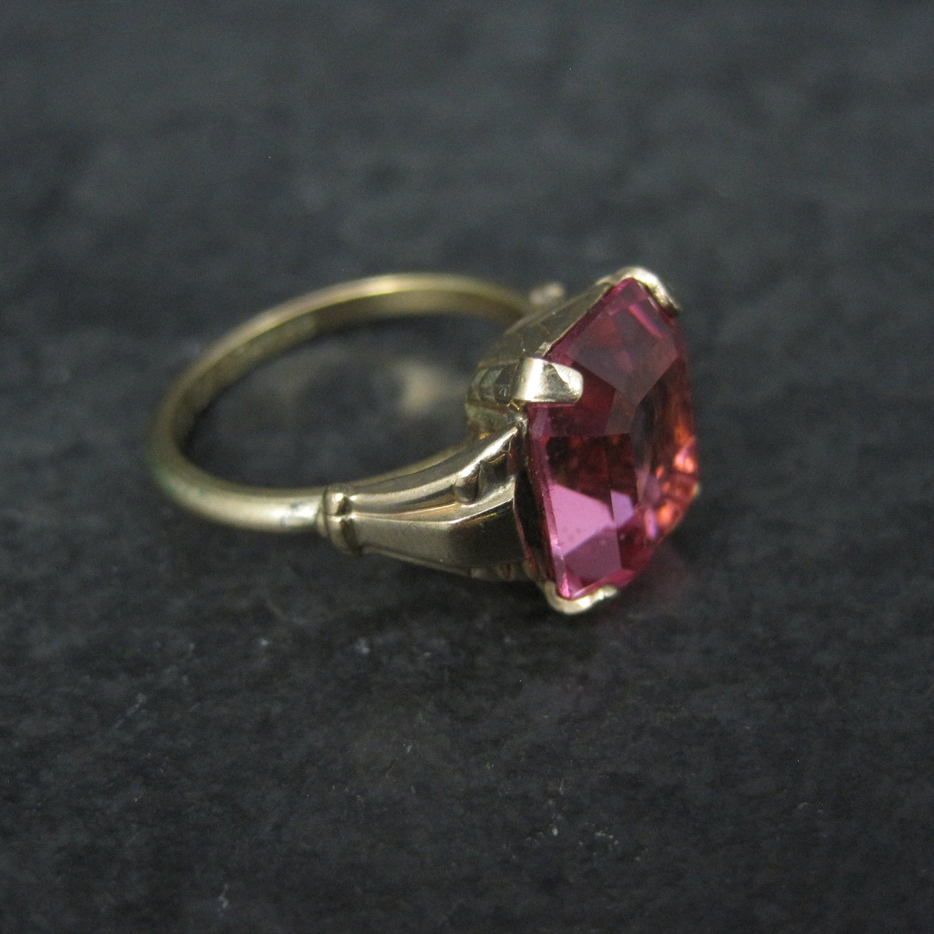 Antique Gold Filled Pink Glass Ring Size 6 New Old Stock