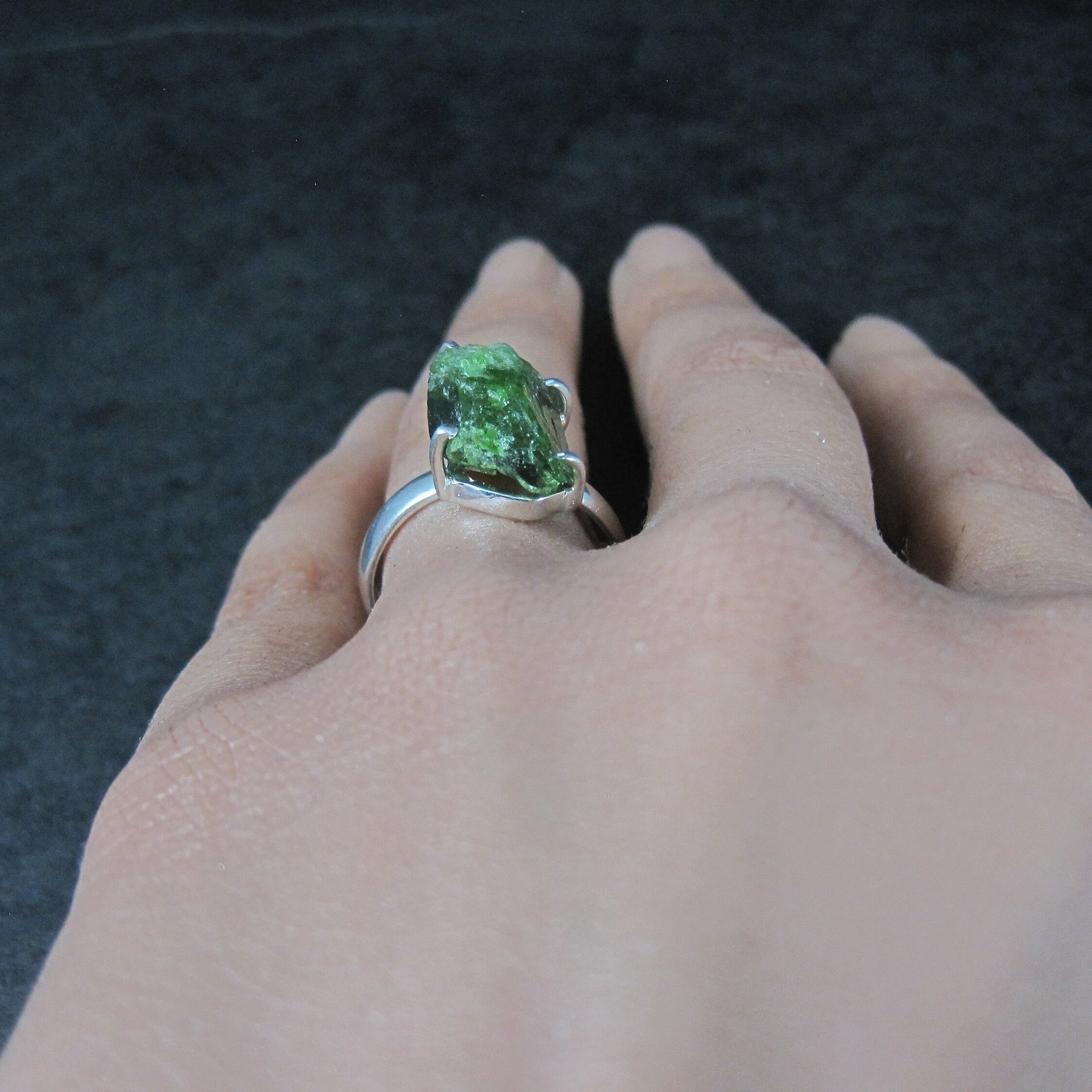 Vintage Sterling Raw Chrome Diopside Ring Size 8