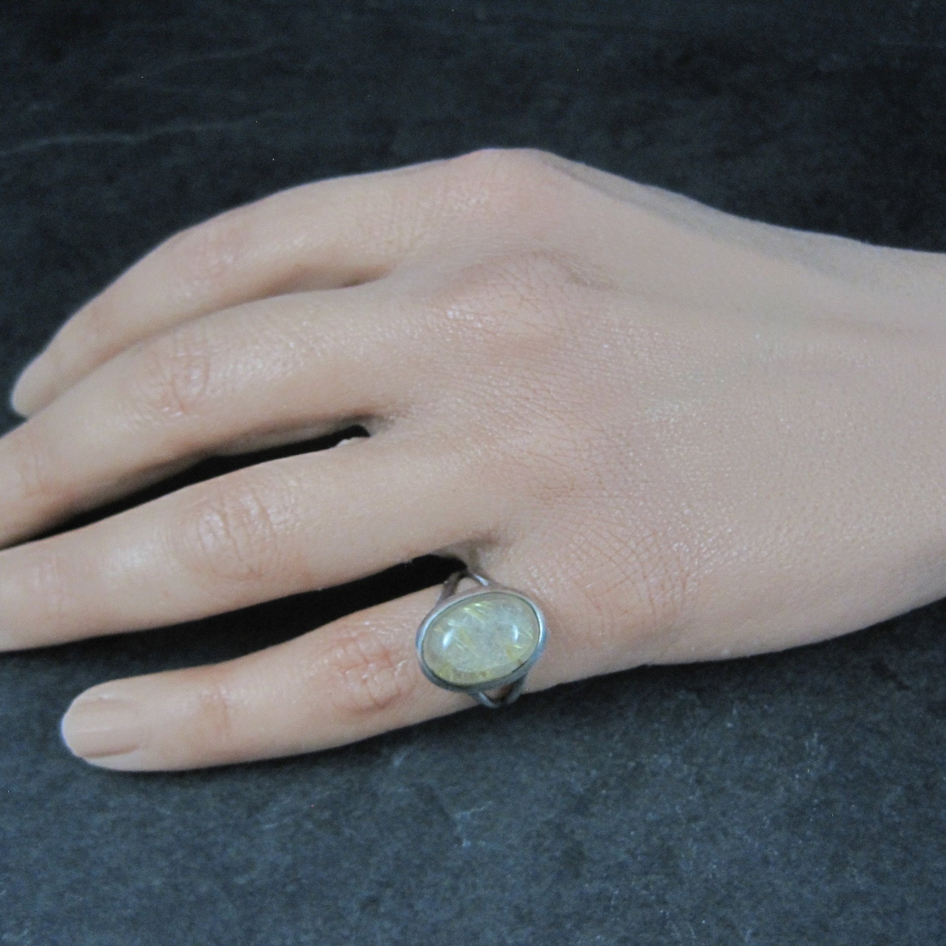 Vintage Sterling Rutilated Quartz Ring Size 6