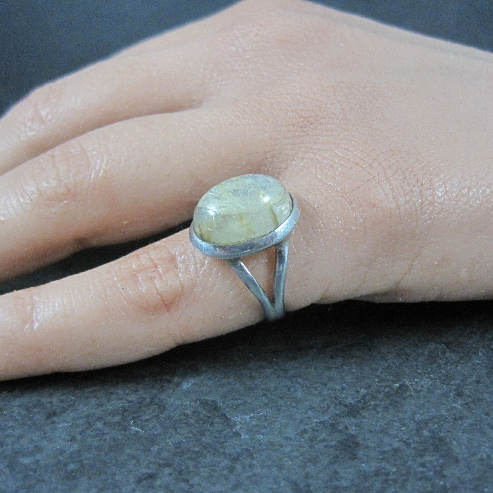 Vintage Sterling Rutilated Quartz Ring Size 6