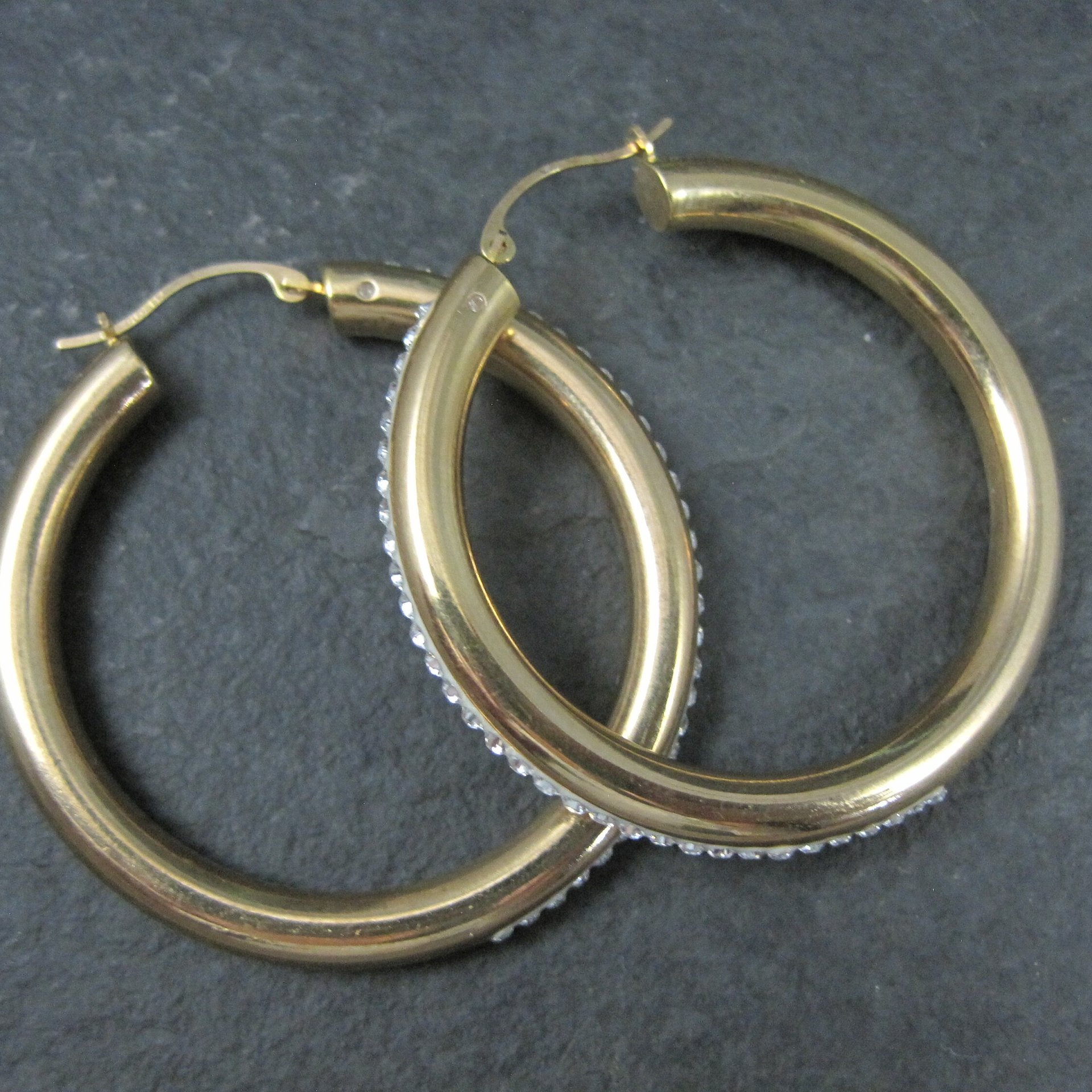 Vintage 14K Gold Crystal Latchback Hoop Earrings