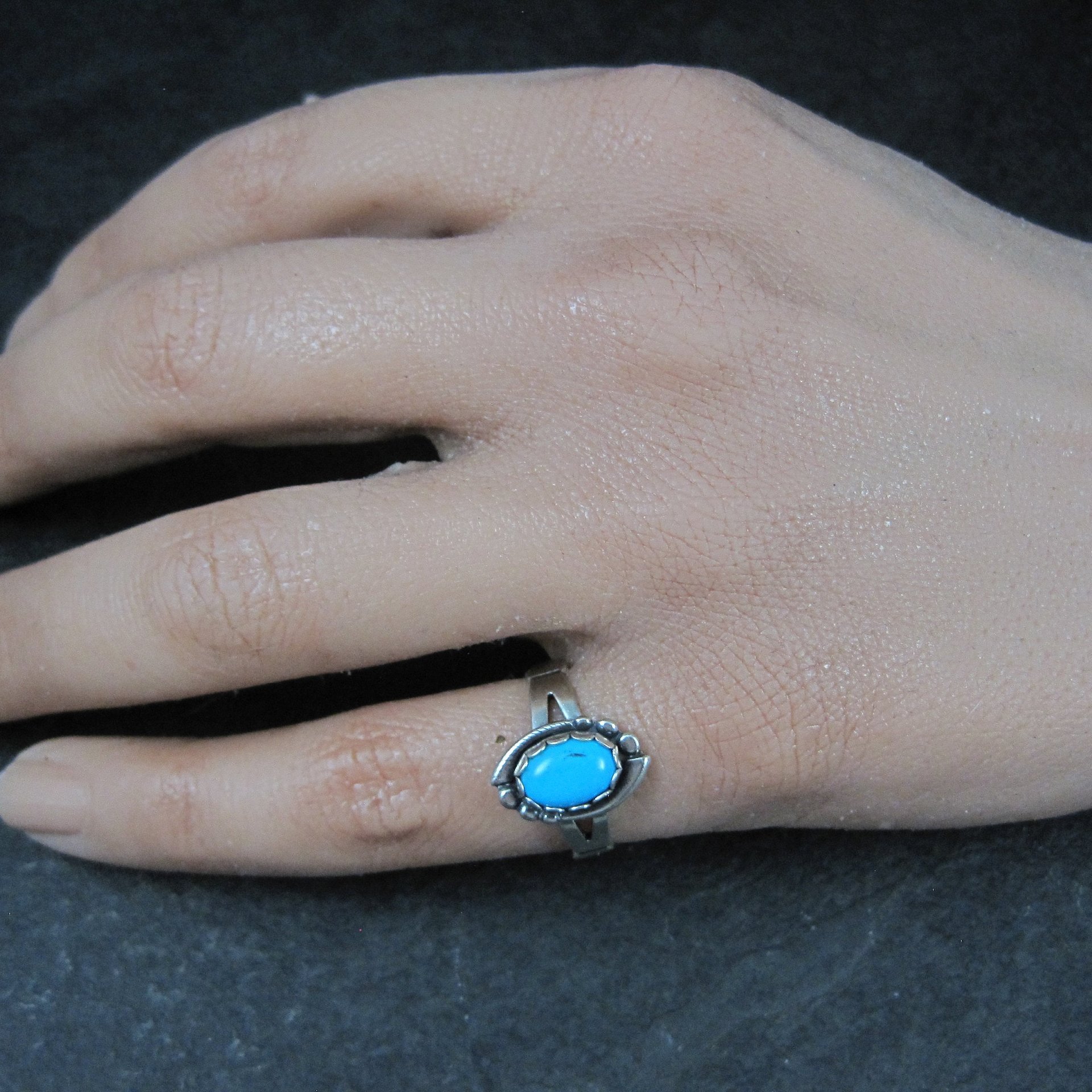 Dainty Southwestern Sterling Silver Turquoise Ring New Old Stock