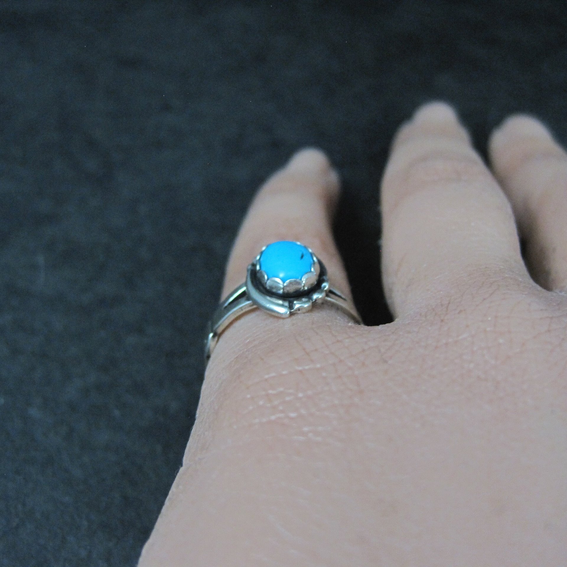 Dainty Southwestern Sterling Silver Turquoise Ring New Old Stock