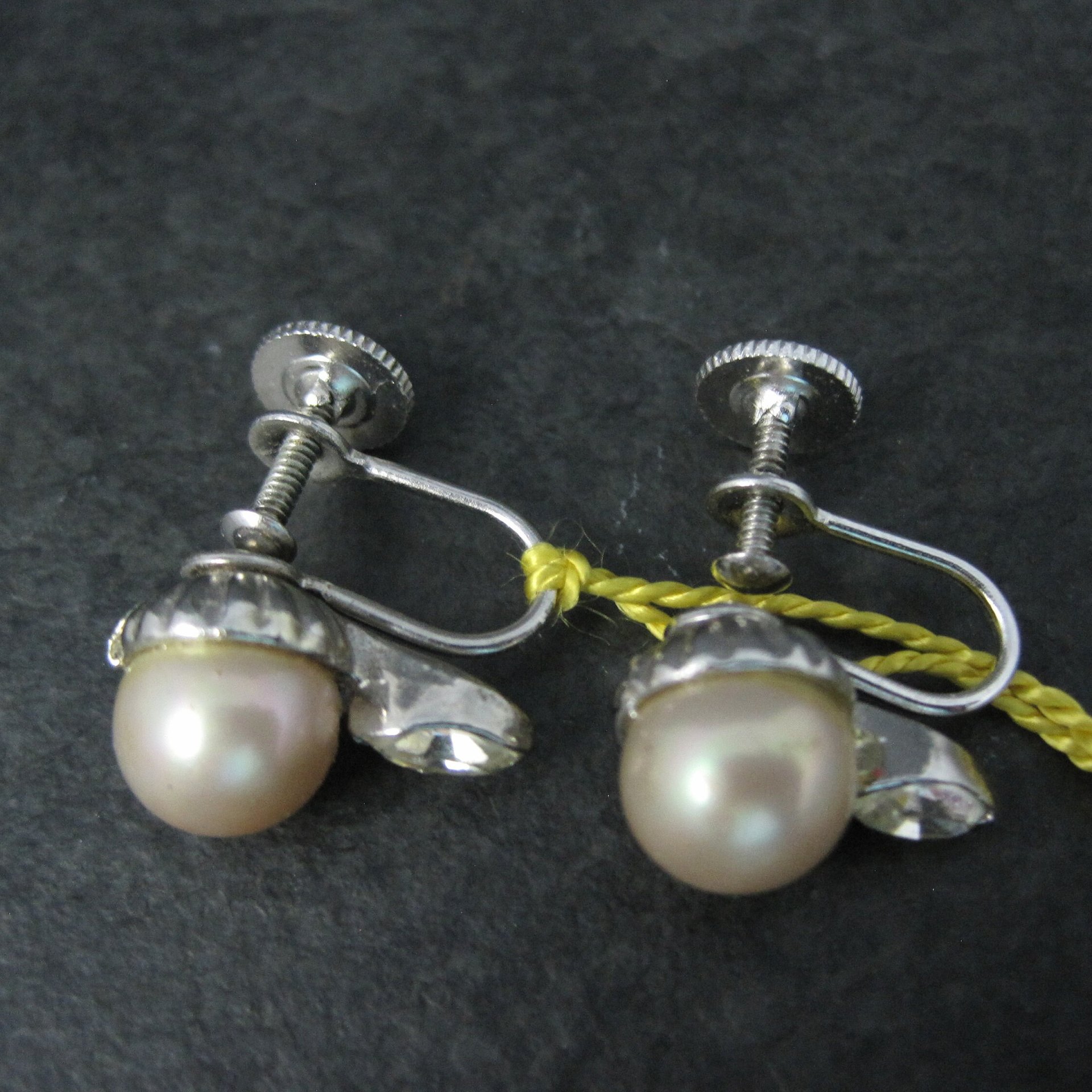 Vintage Famo Pearl Rhinestone Screw Back Earrings