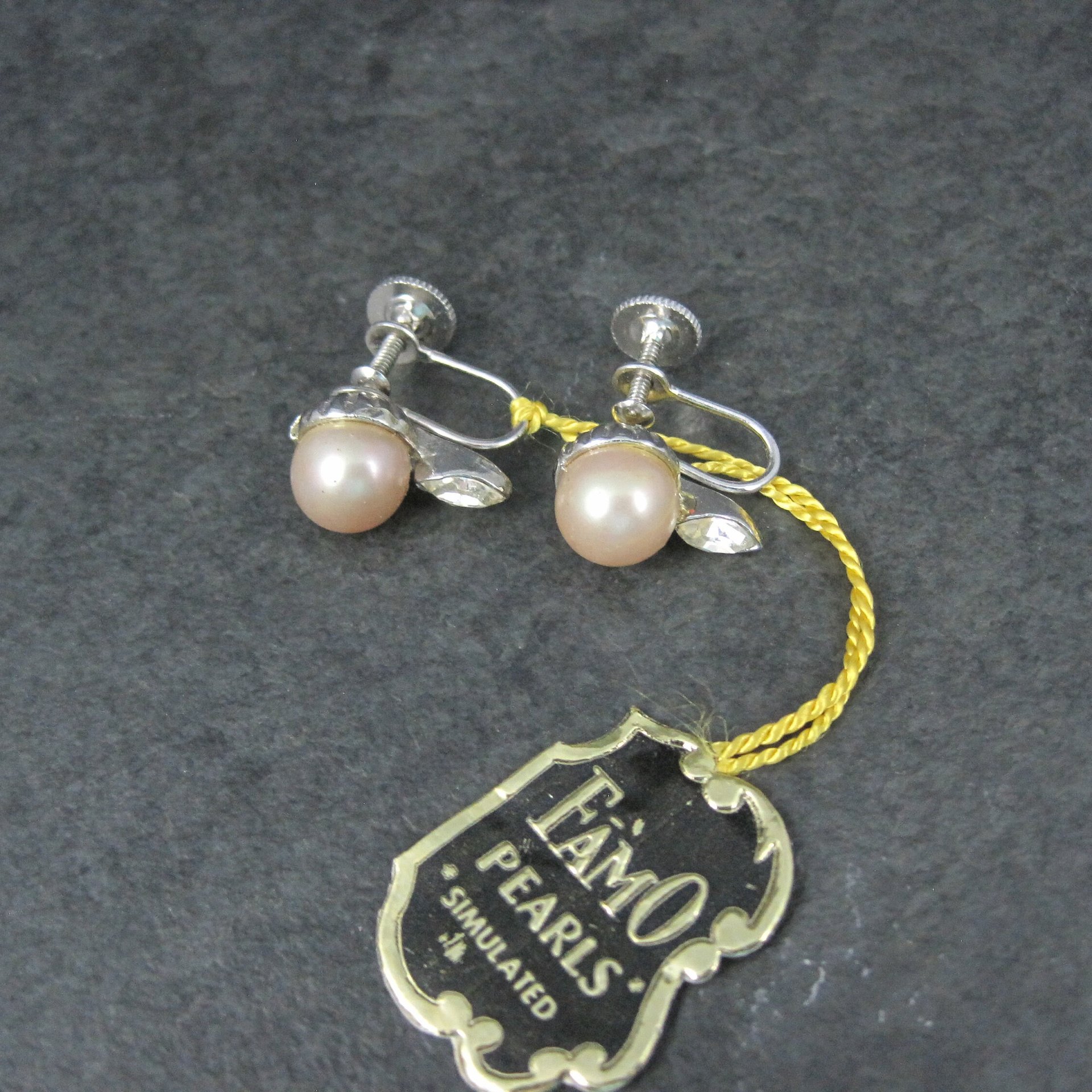 Vintage Famo Pearl Rhinestone Screw Back Earrings