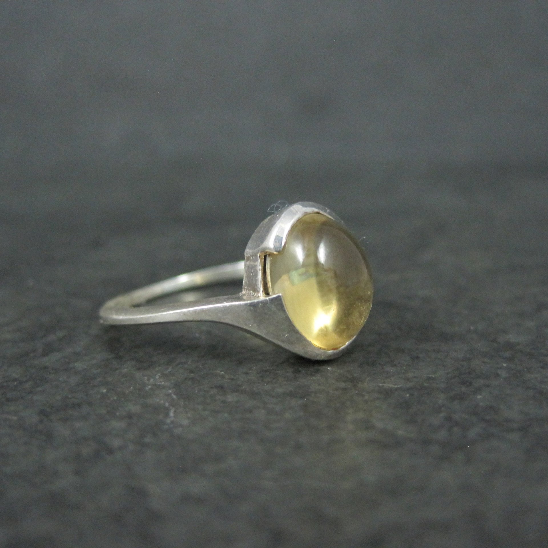 Vintage Sterling Citrine Cabochon Ring Sizes 6 & 7