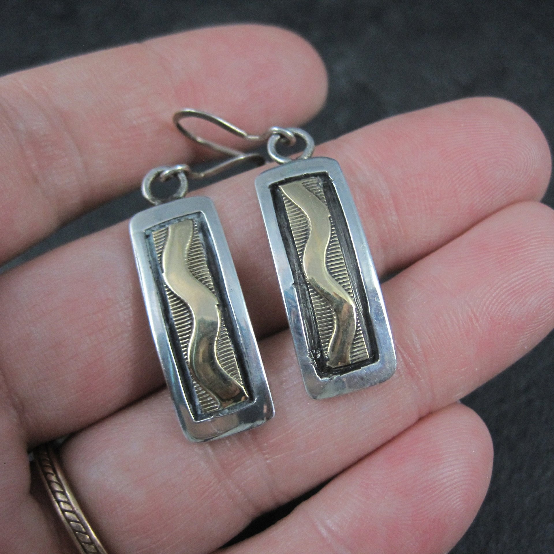 Southwestern Vintage Sterling 14K Wave Earrings