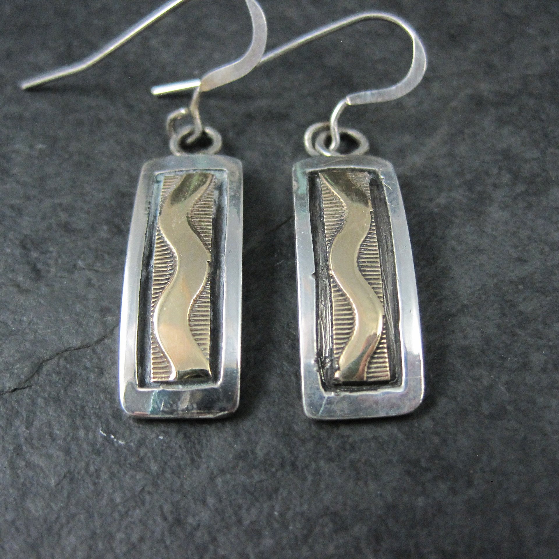 Southwestern Vintage Sterling 14K Wave Earrings