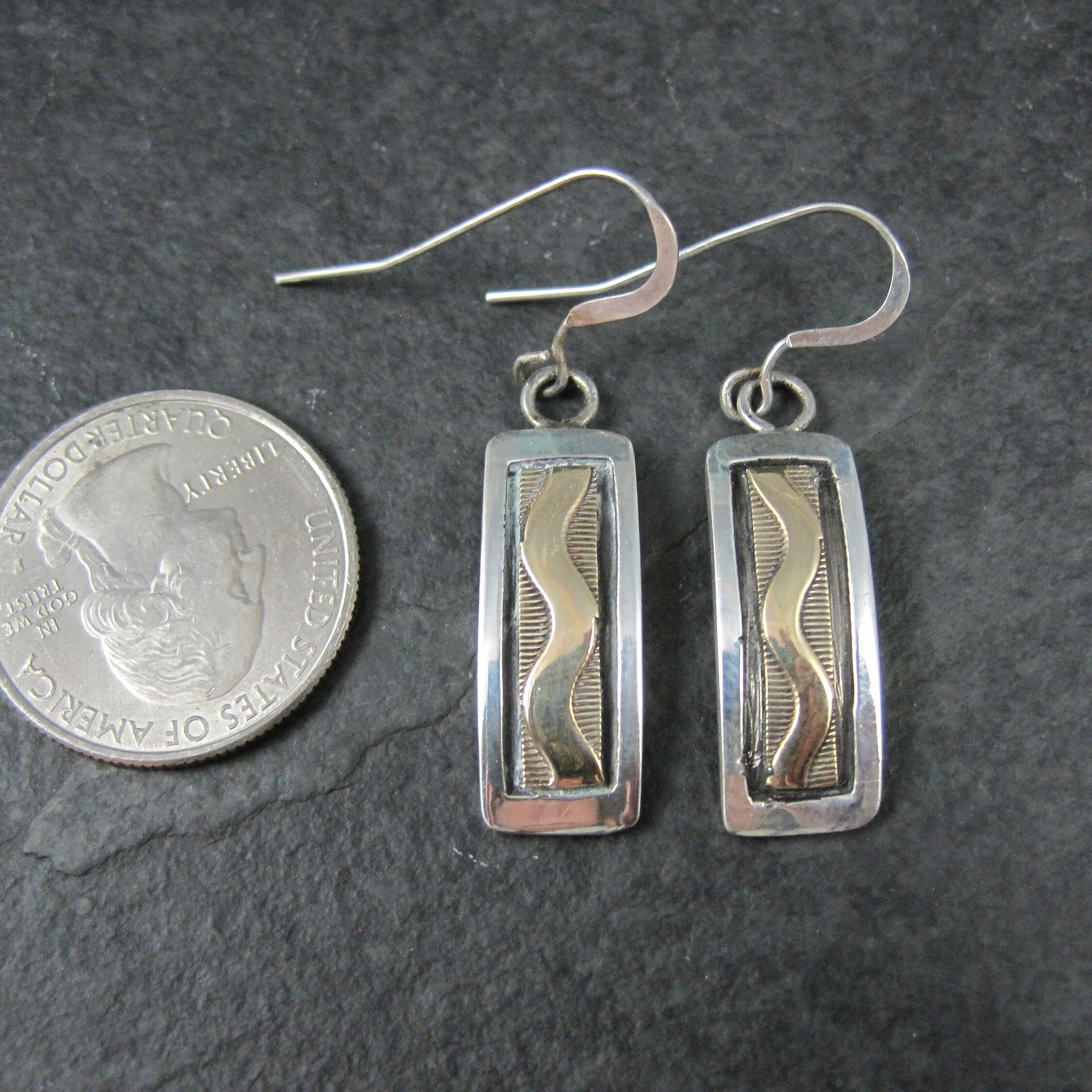 Southwestern Vintage Sterling 14K Wave Earrings