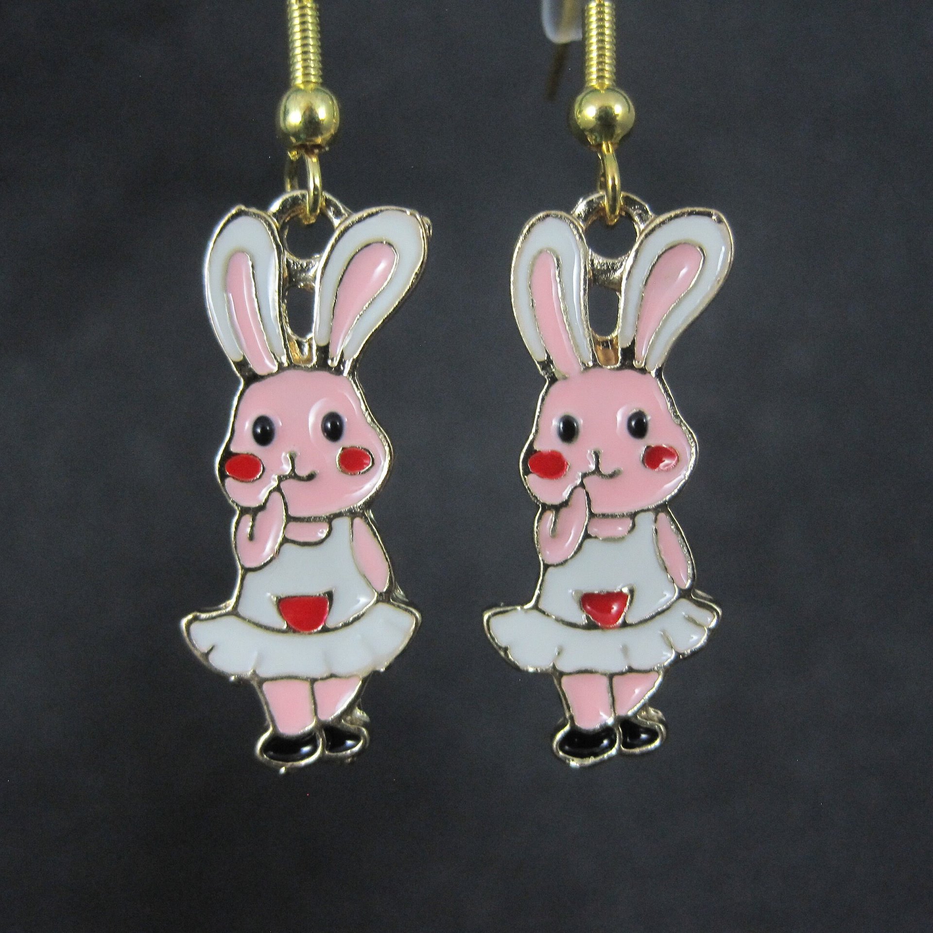 Vermeil Sterling Pink Enamel Bunny Rabbit Earrings