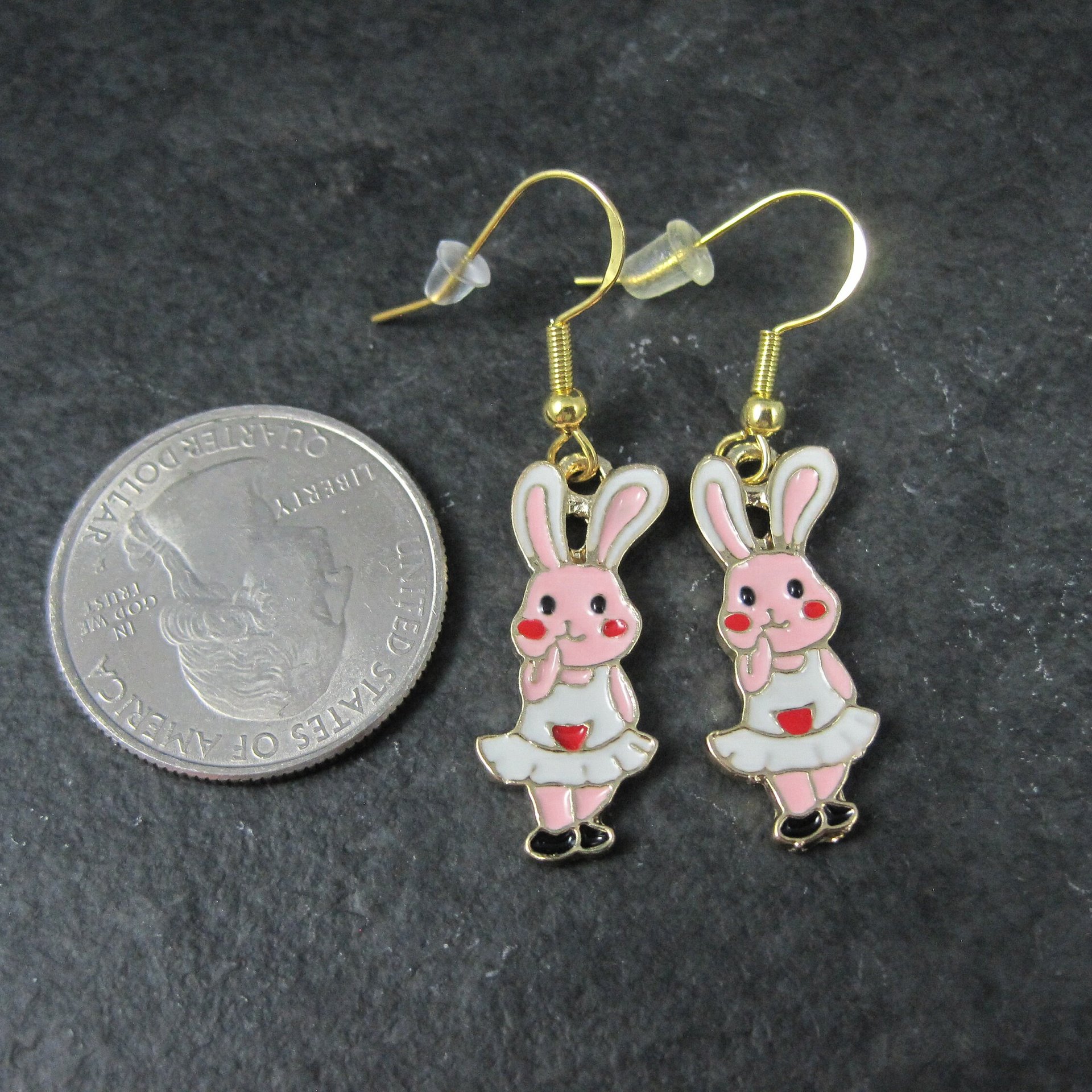 Vermeil Sterling Pink Enamel Bunny Rabbit Earrings