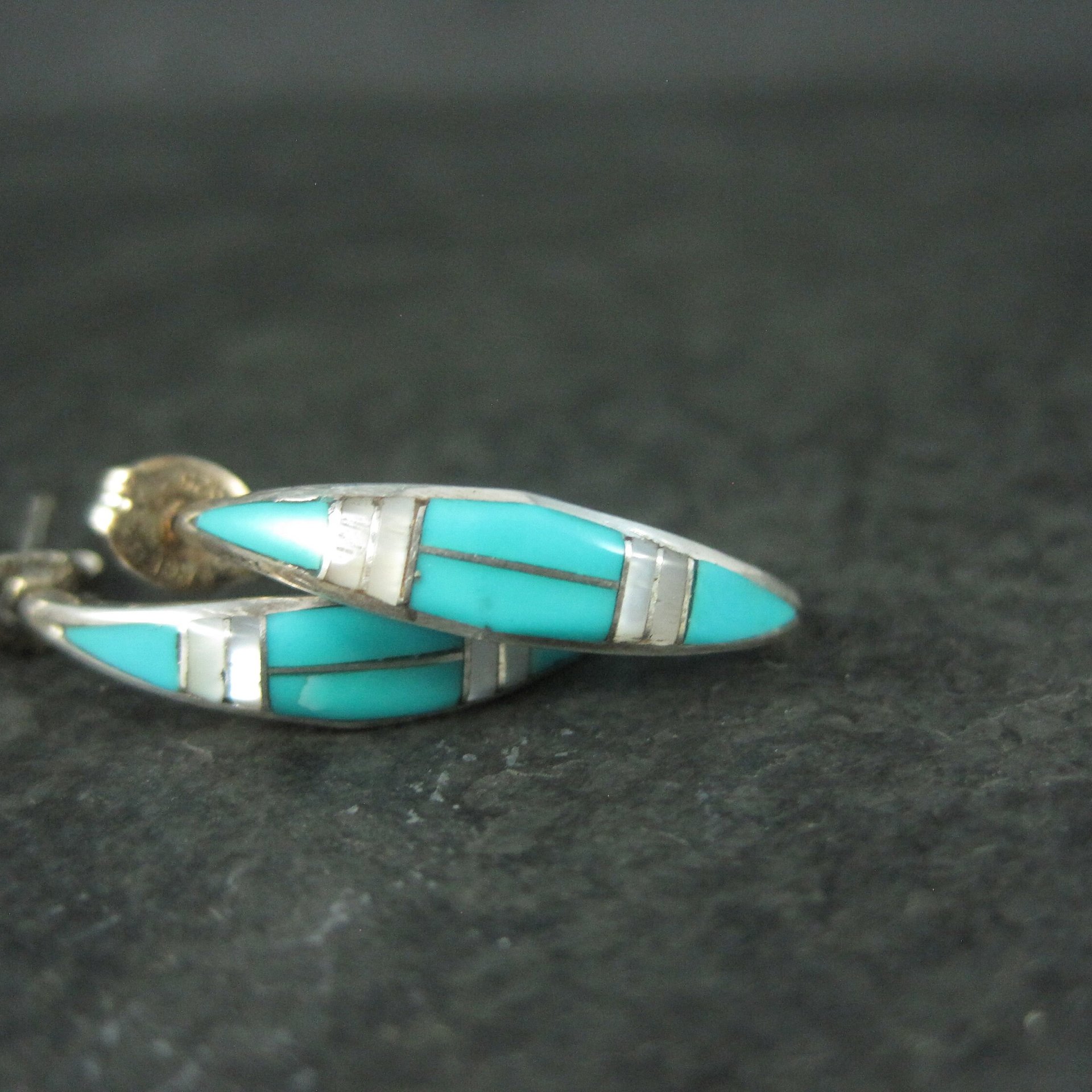 Southwestern Sterling Turquoise Inlay Earrings