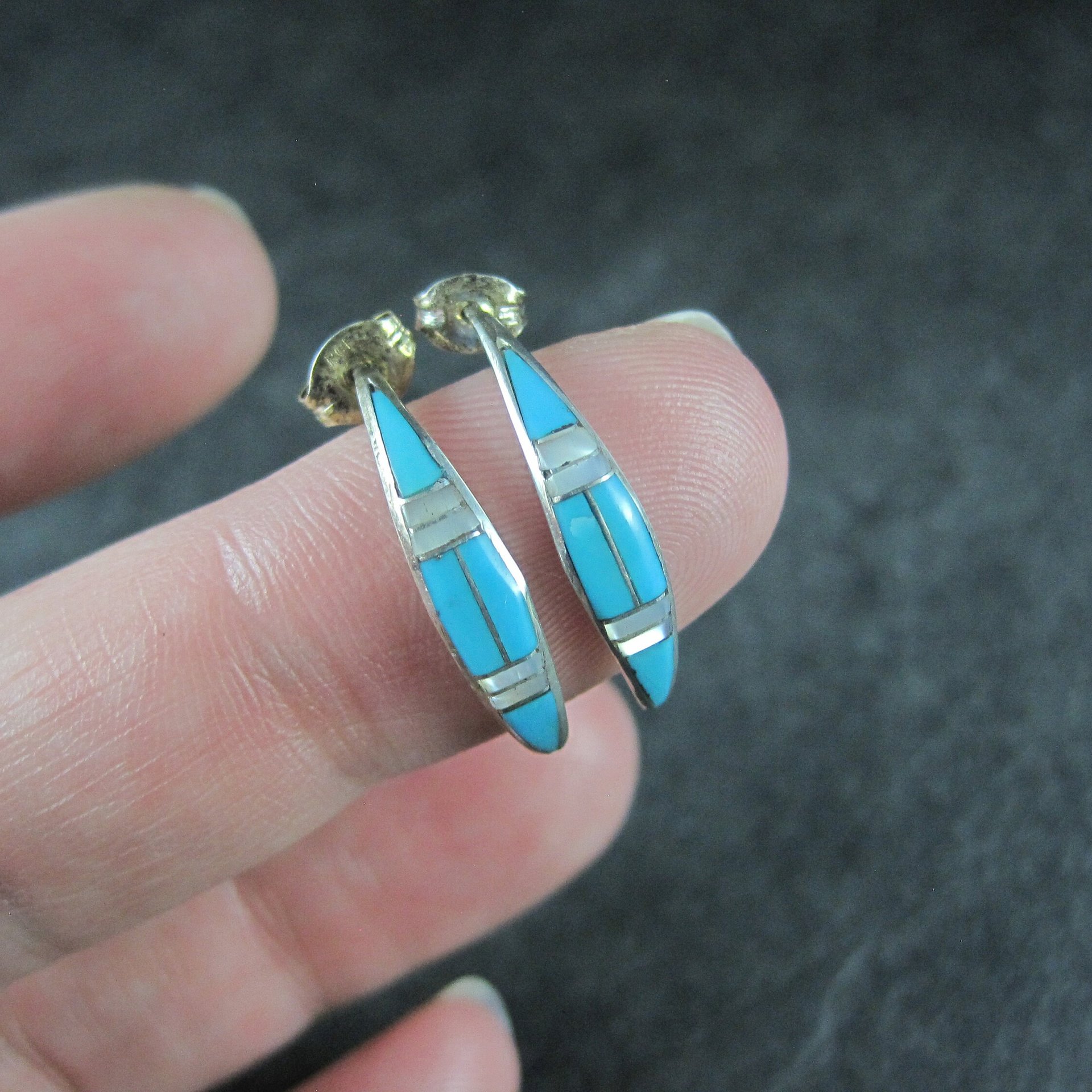 Southwestern Sterling Turquoise Inlay Earrings