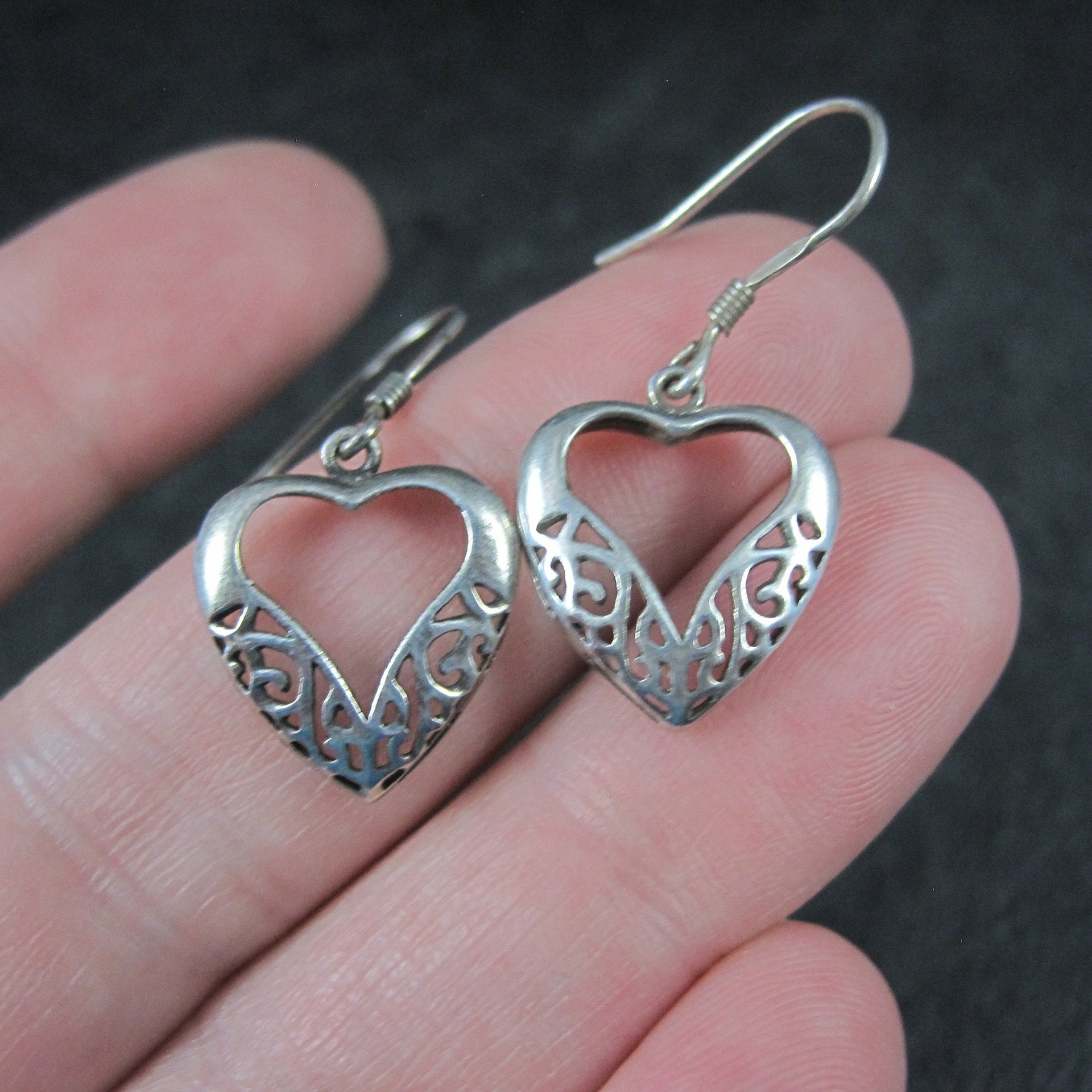 Vintage Sterling Filigree Heart Earrings