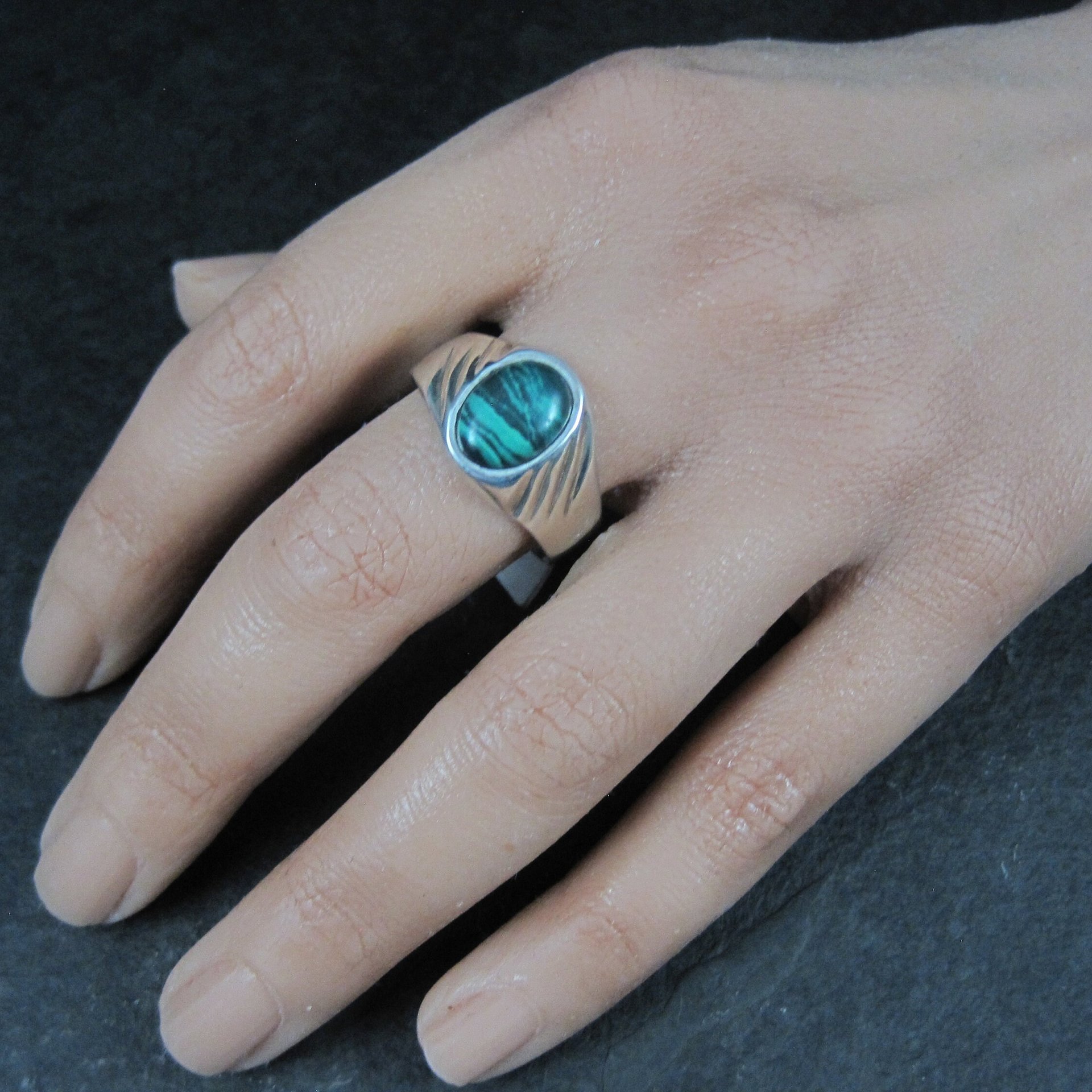 Mens Vintage Sterling Malachite Ring Multiple Sizes Available New Old Stock