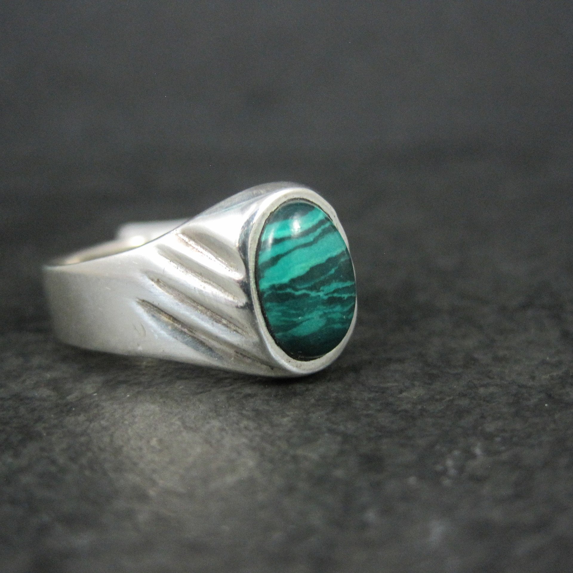 Mens Vintage Sterling Malachite Ring Multiple Sizes Available New Old Stock