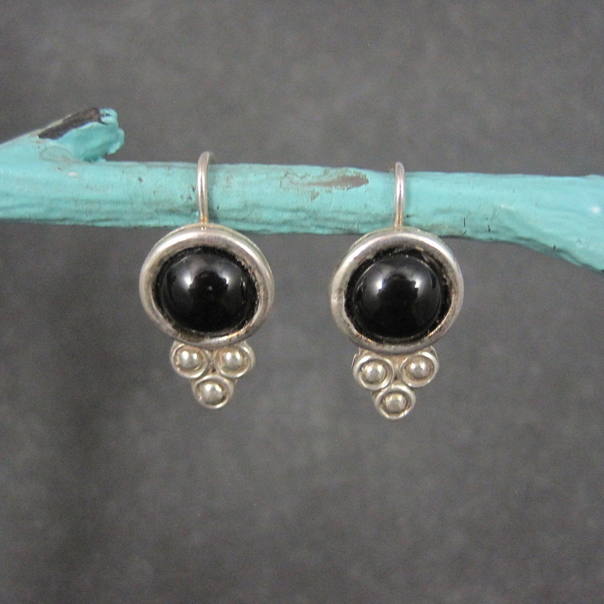 Vintage Sterling Onyx Earrings