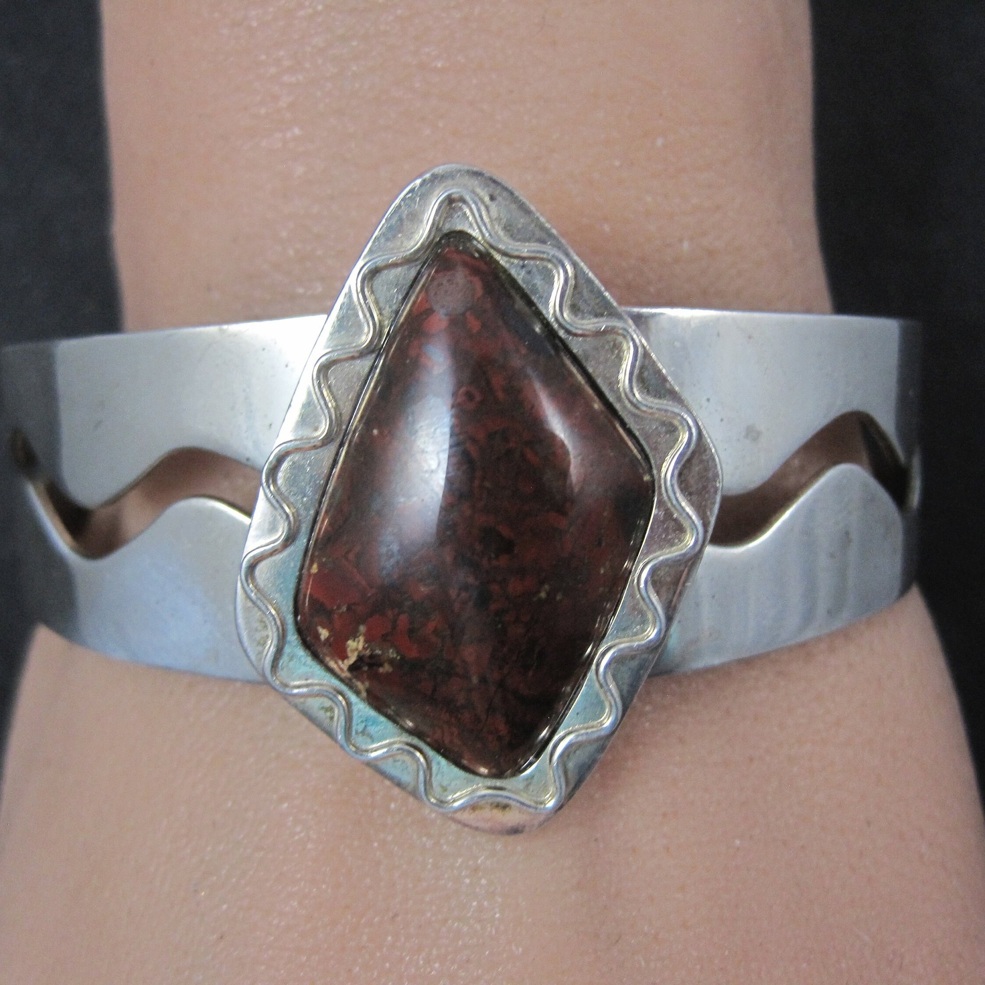 Vintage Sterling Jasper Cuff Bracelet 6.5 Inches Jay King