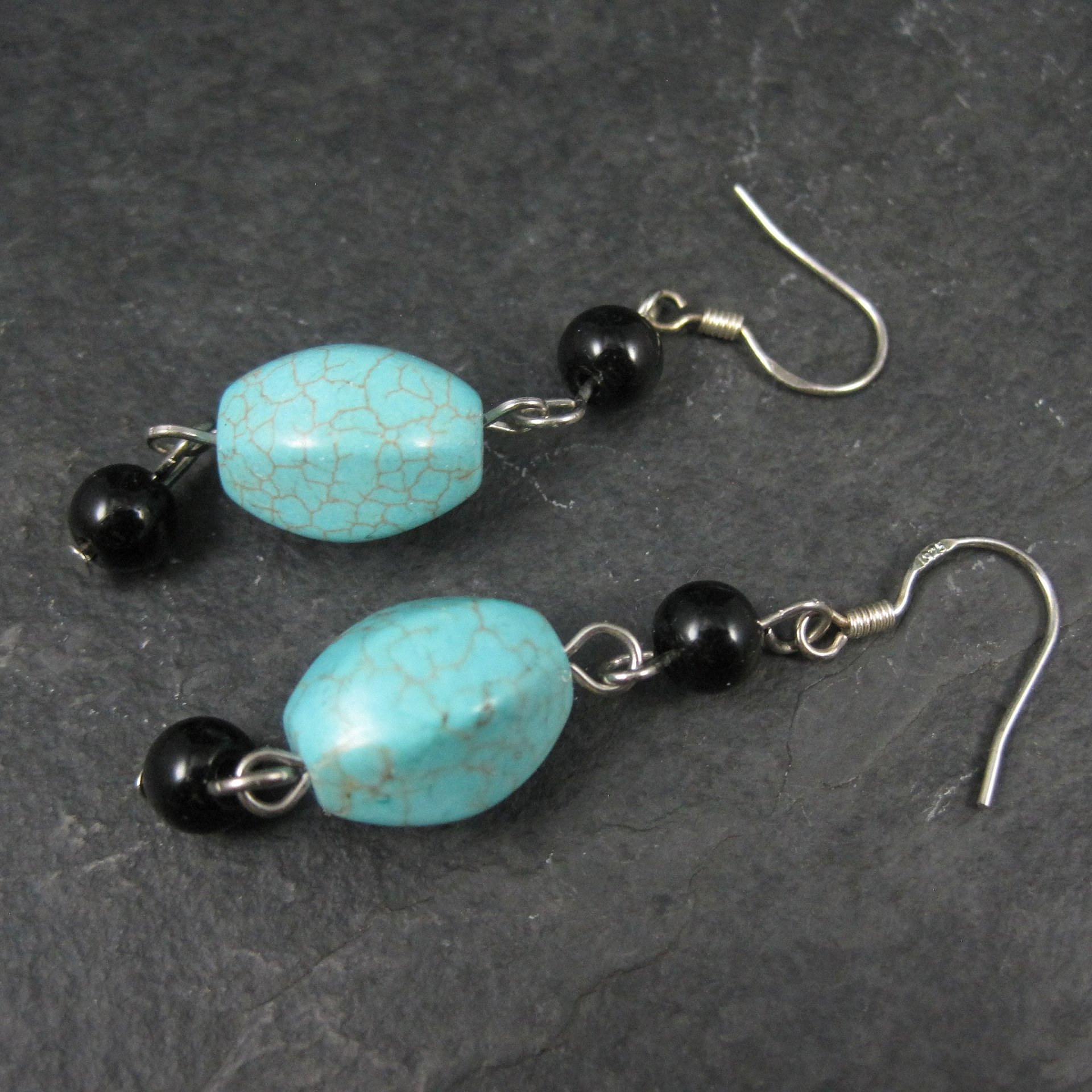 Vintage Sterling Turquoise Howlite Earrings