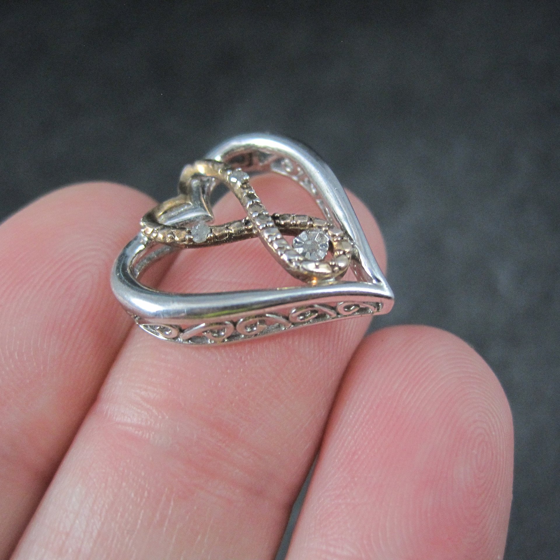 Vintage Vermeil Sterling Diamond Heart Pendant