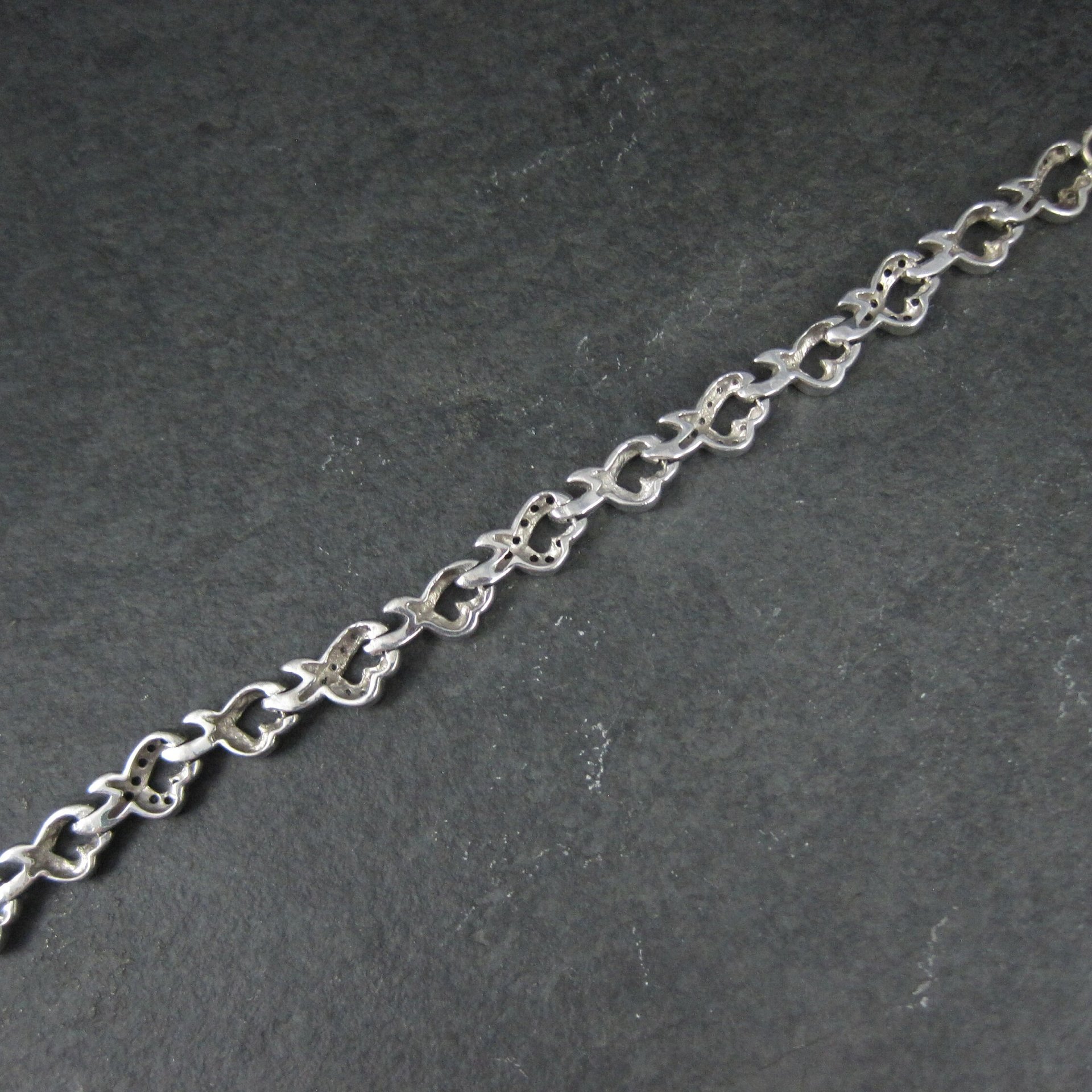 Vintage Sterling Diamond Illusion Heart Bracelet 6.25"