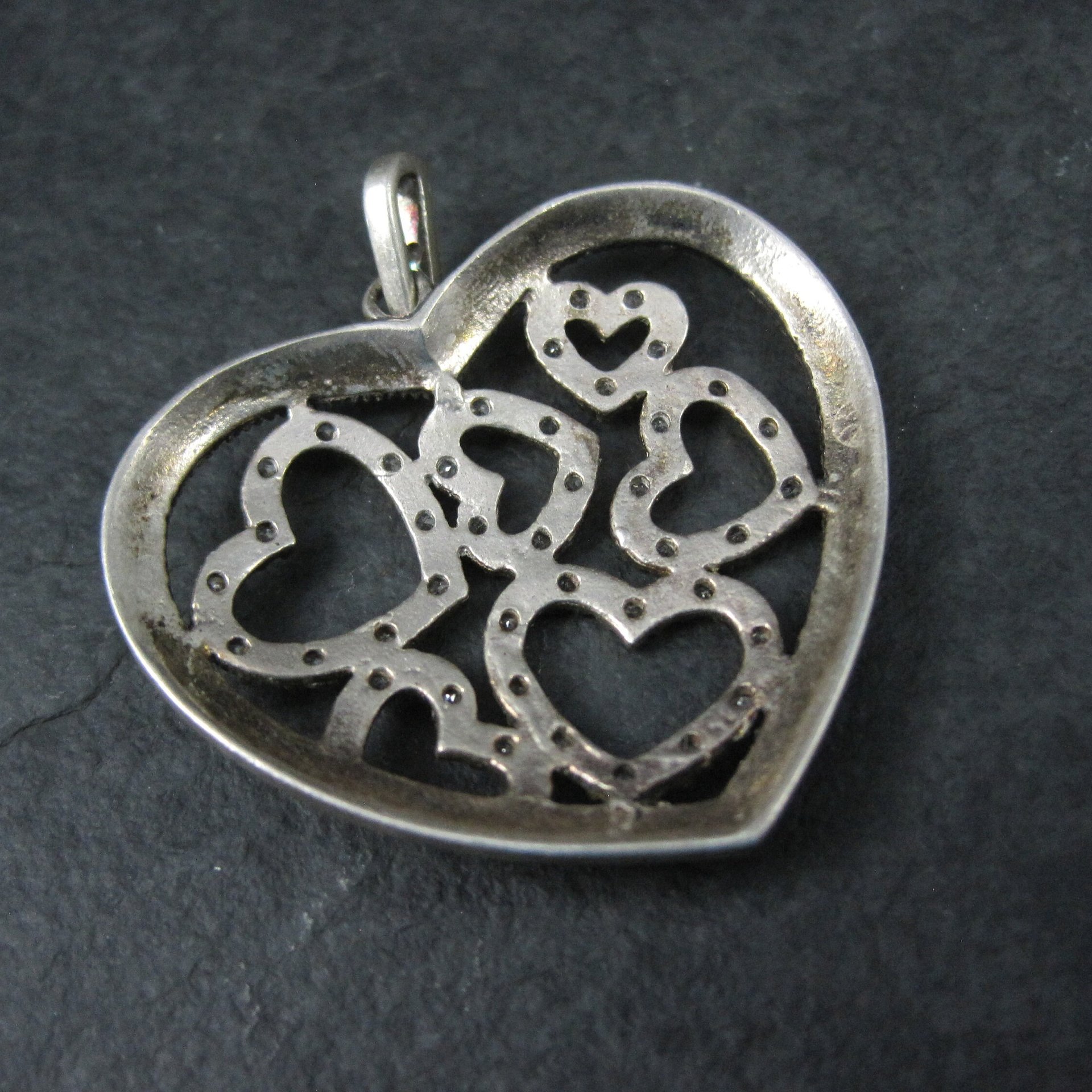 Large Sterling Cz Marcasite Heart Pendant