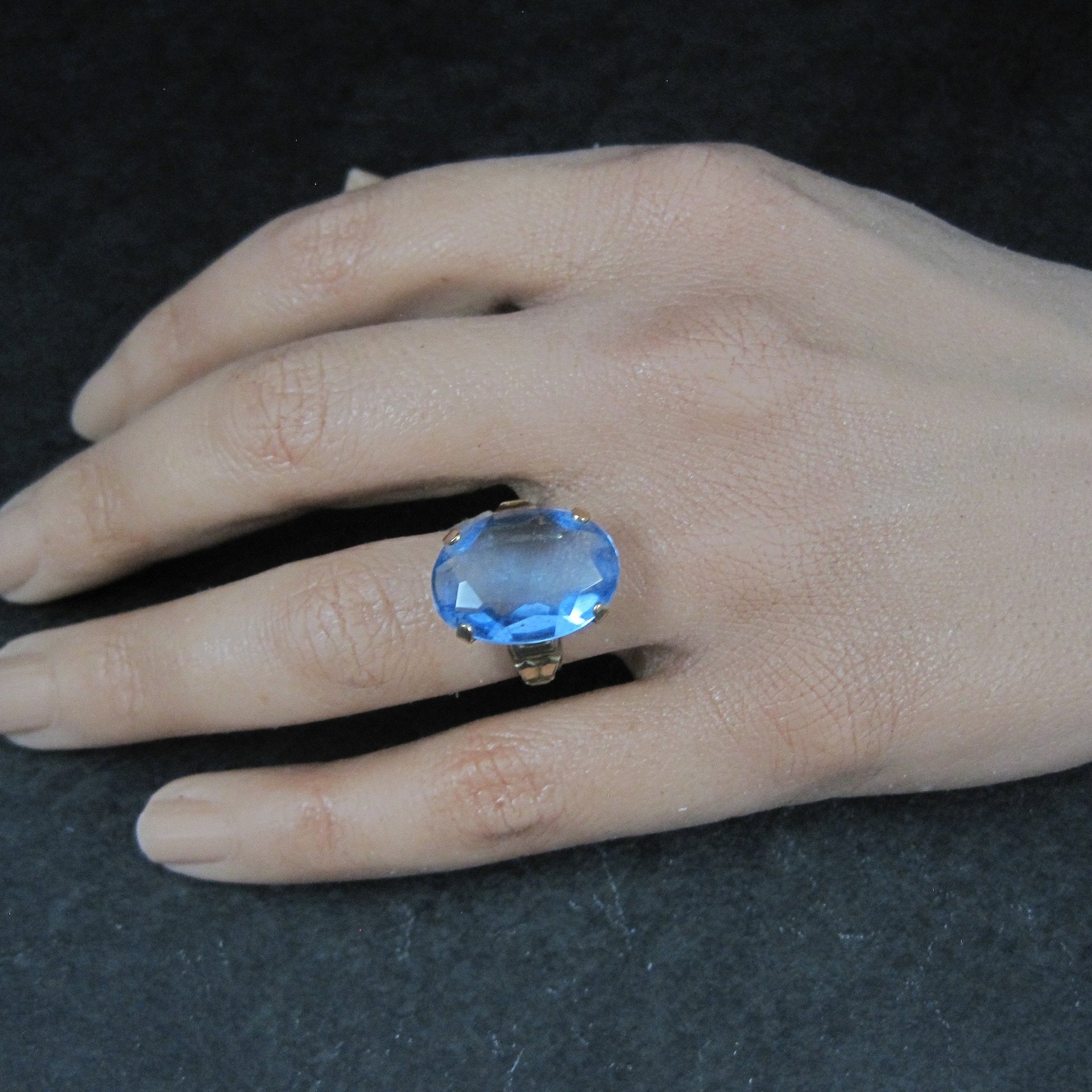 Antique Gold Filled Blue Glass Ring Size 6