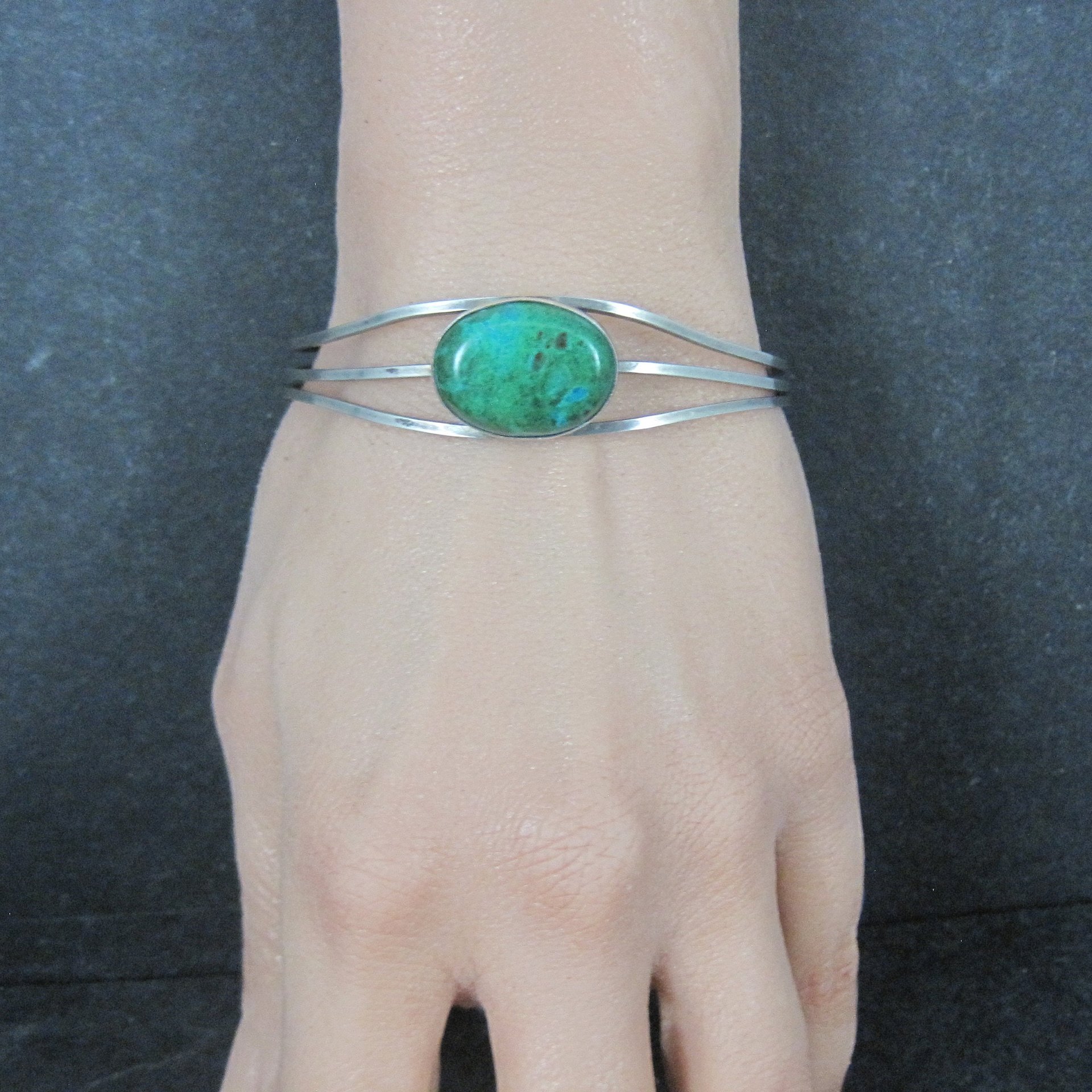 Vintage Sterling Chrysocolla Cuff Bracelet 6.5 Inches