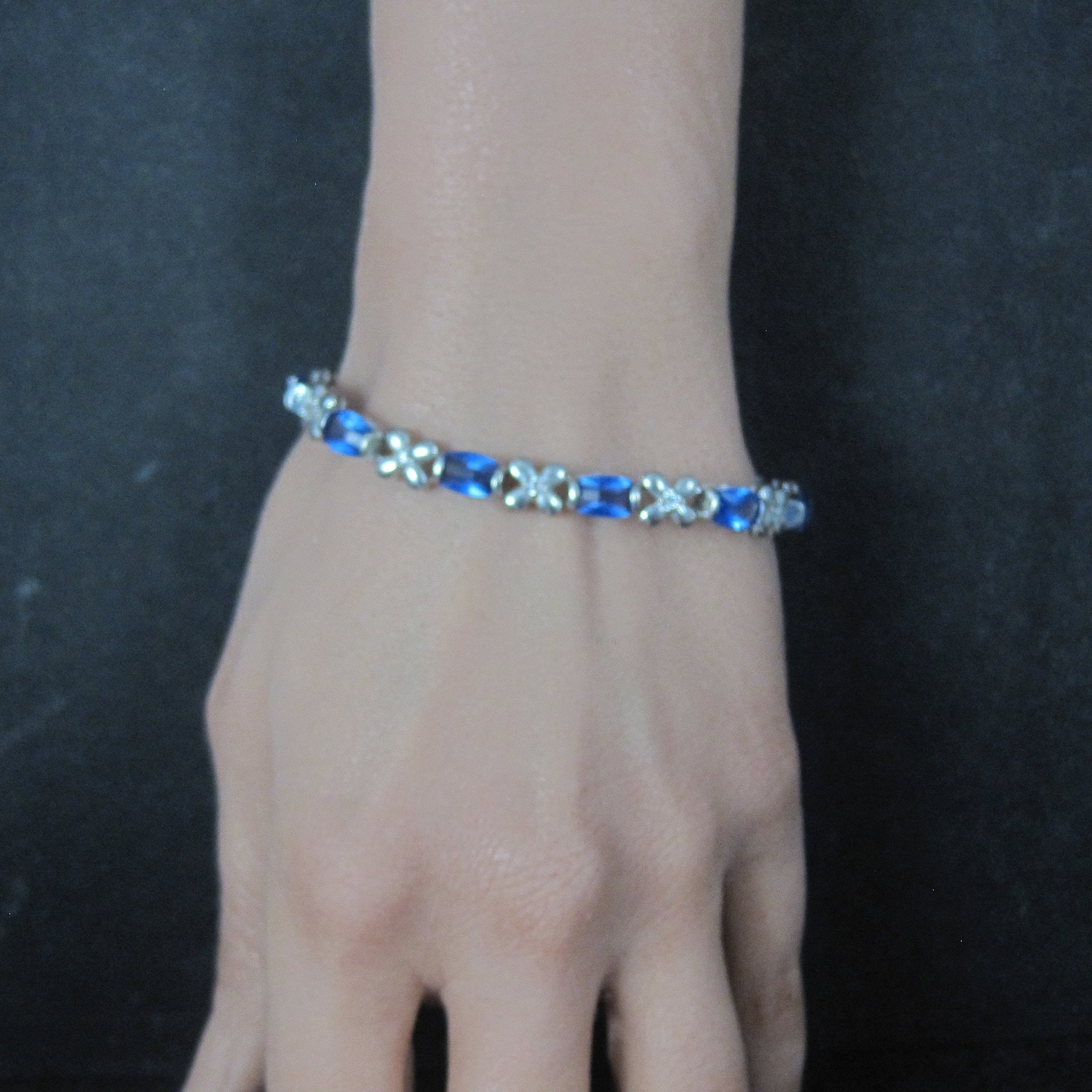 Sterling Faux Sapphire Bracelet 7 Inches