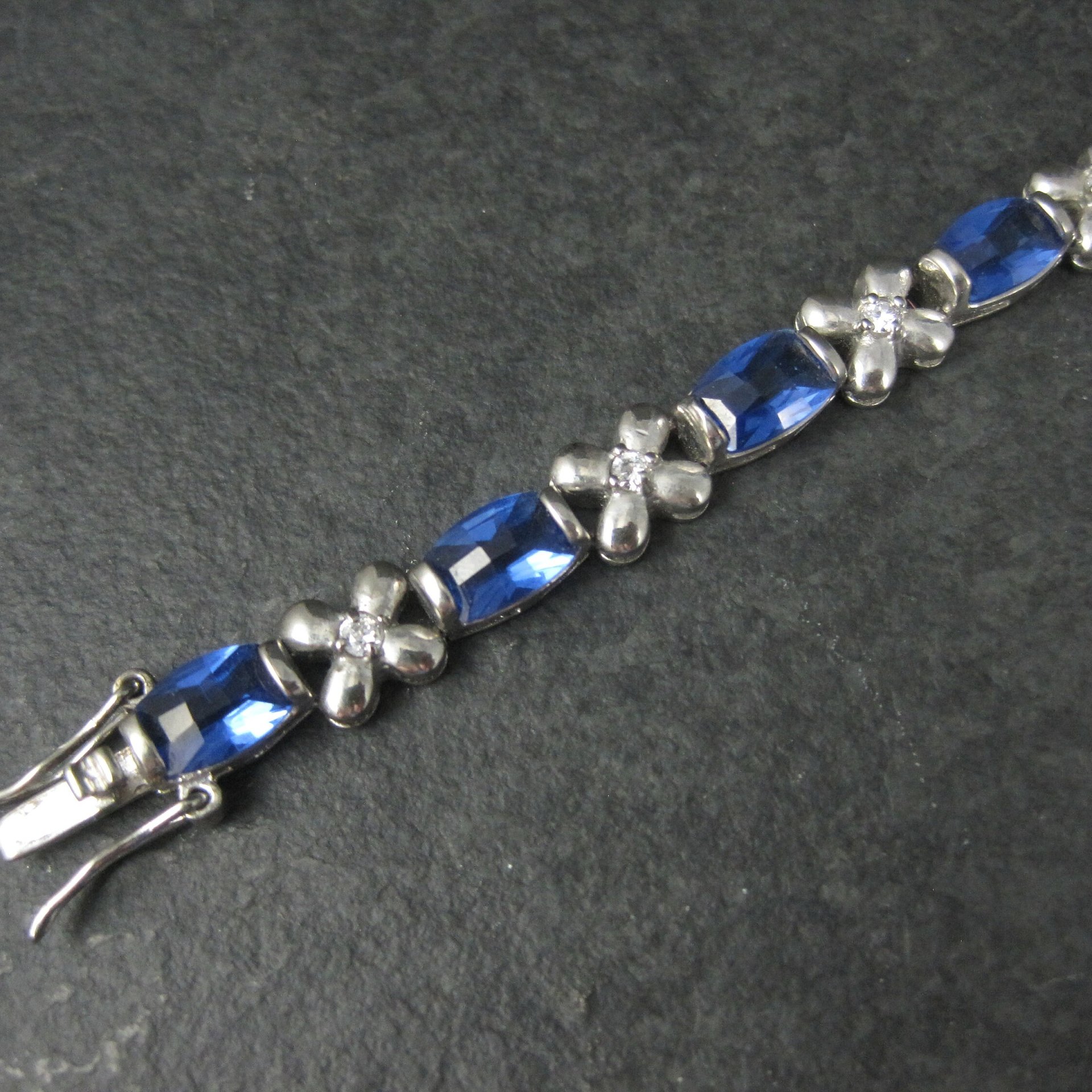 Sterling Faux Sapphire Bracelet 7 Inches