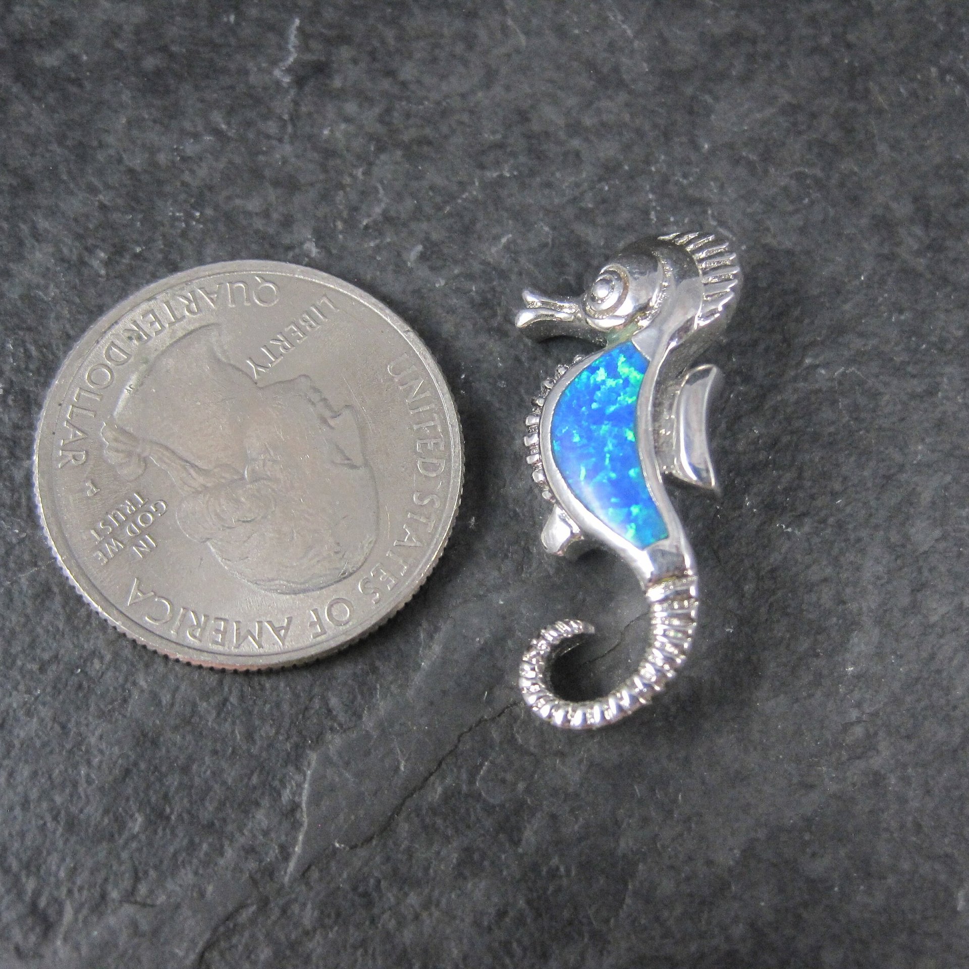 Vintage Sterling Blue Opal Seahorse Pendant