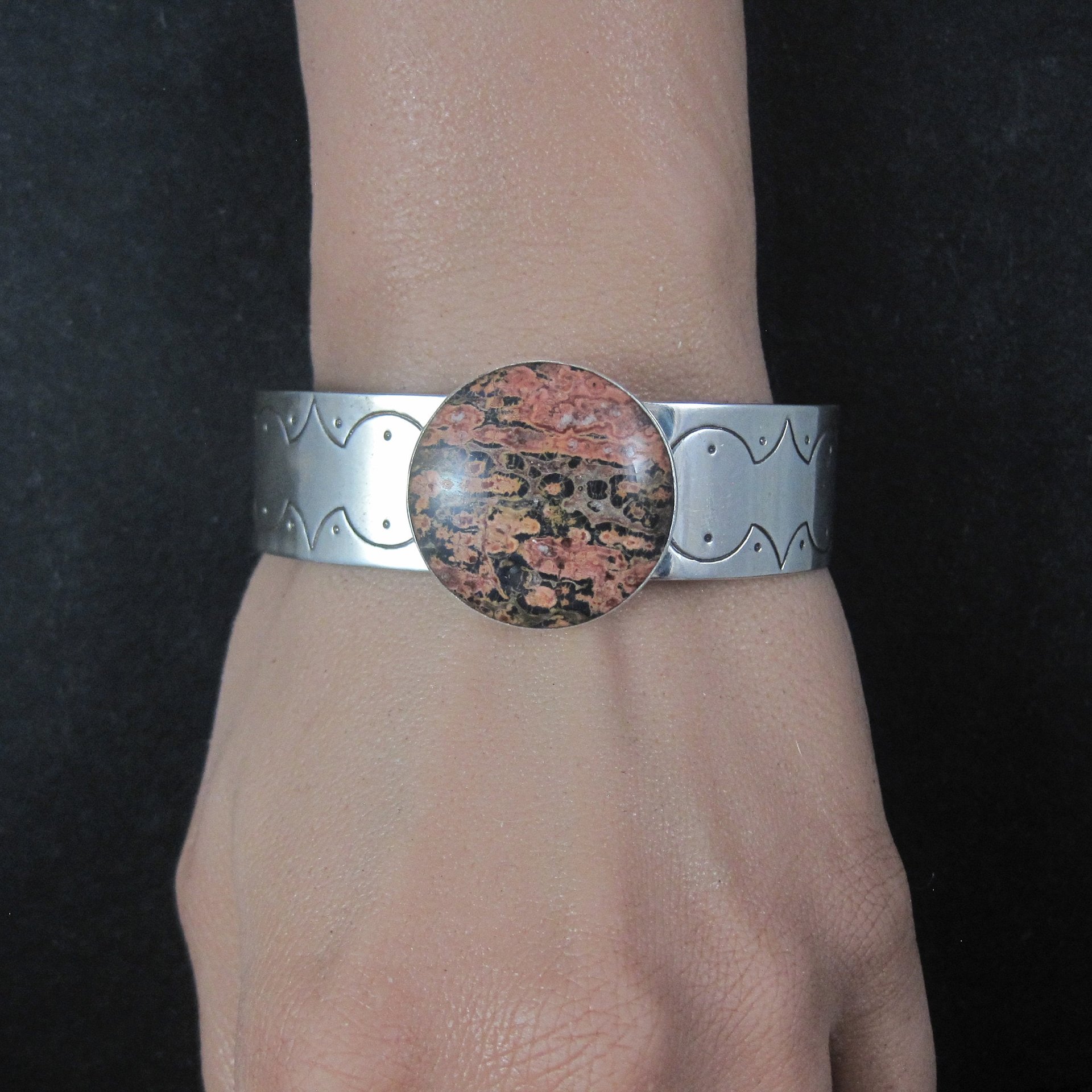 Vintage Sterling Jasper Cuff Bracelet 6.5 Inches Desert Rose Trading Jay King