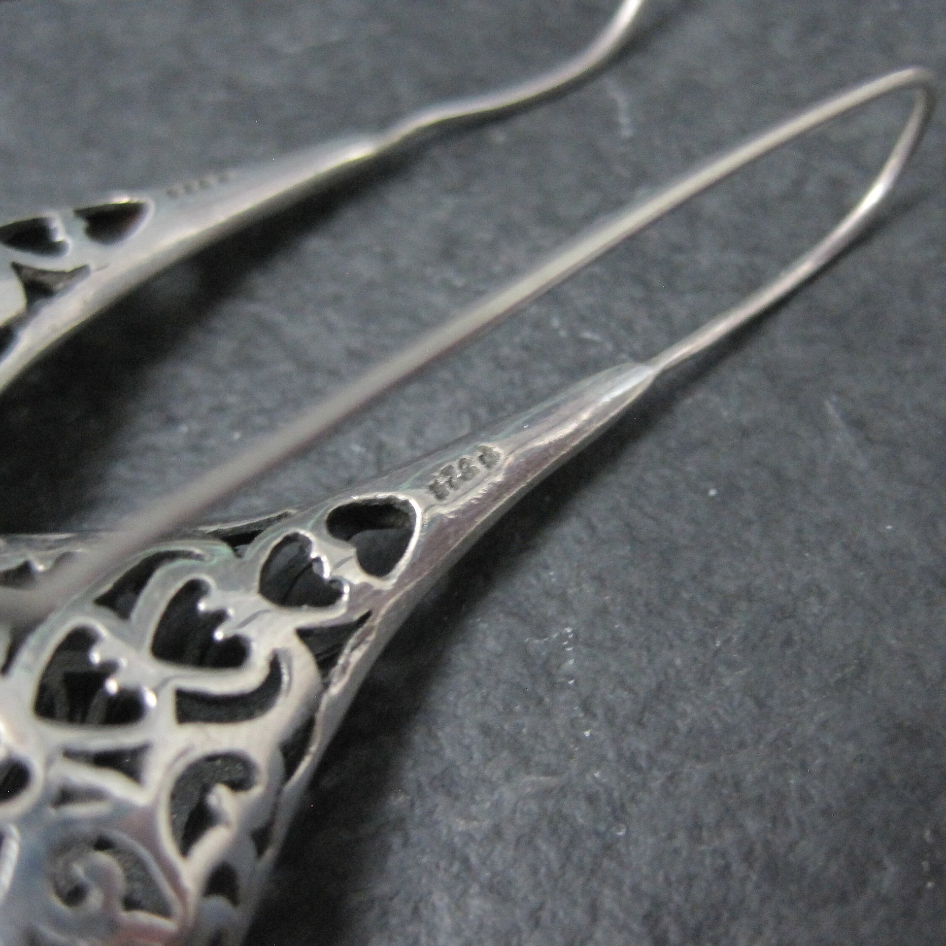 Large Sterling Filigree Heart Drop Earrings