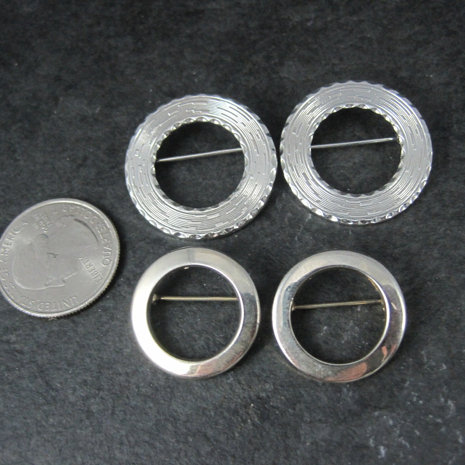 Lot of 4 Silver Tone Circle Brooches New Old Stock