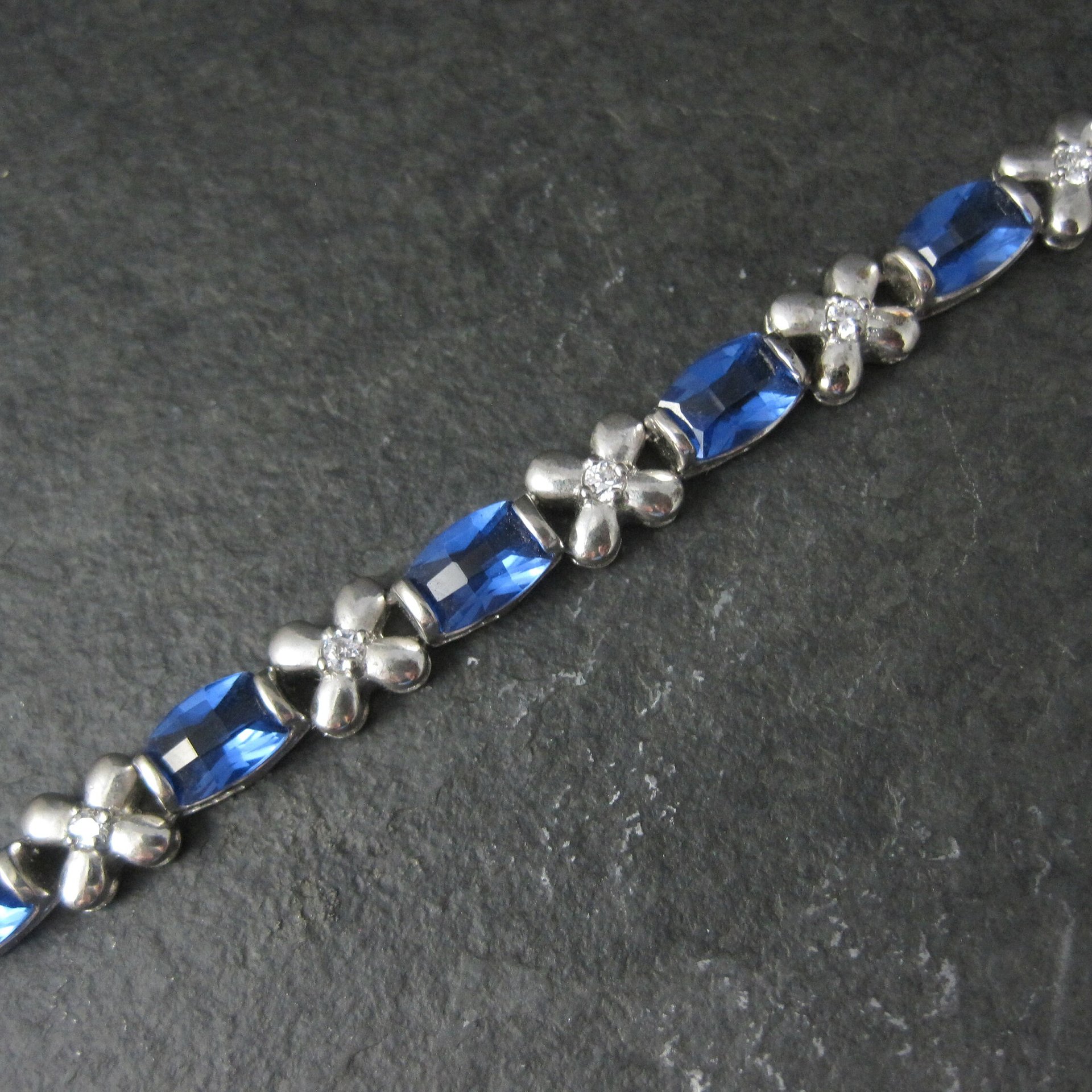 Sterling Faux Sapphire Bracelet 7 Inches