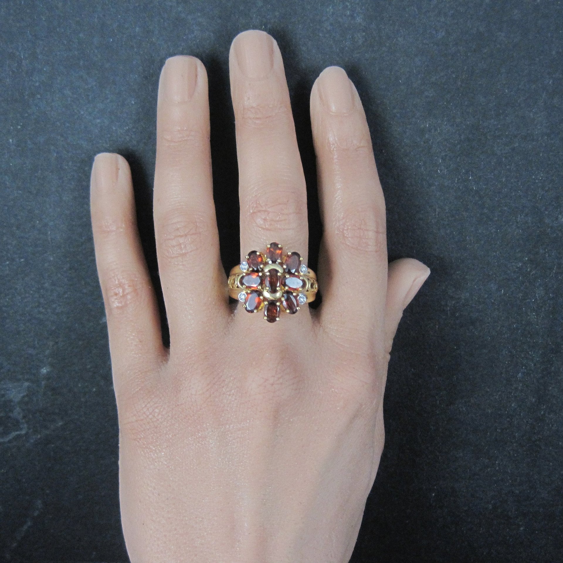 Vermeil Sterling Garnet Cluster Ring Size 8