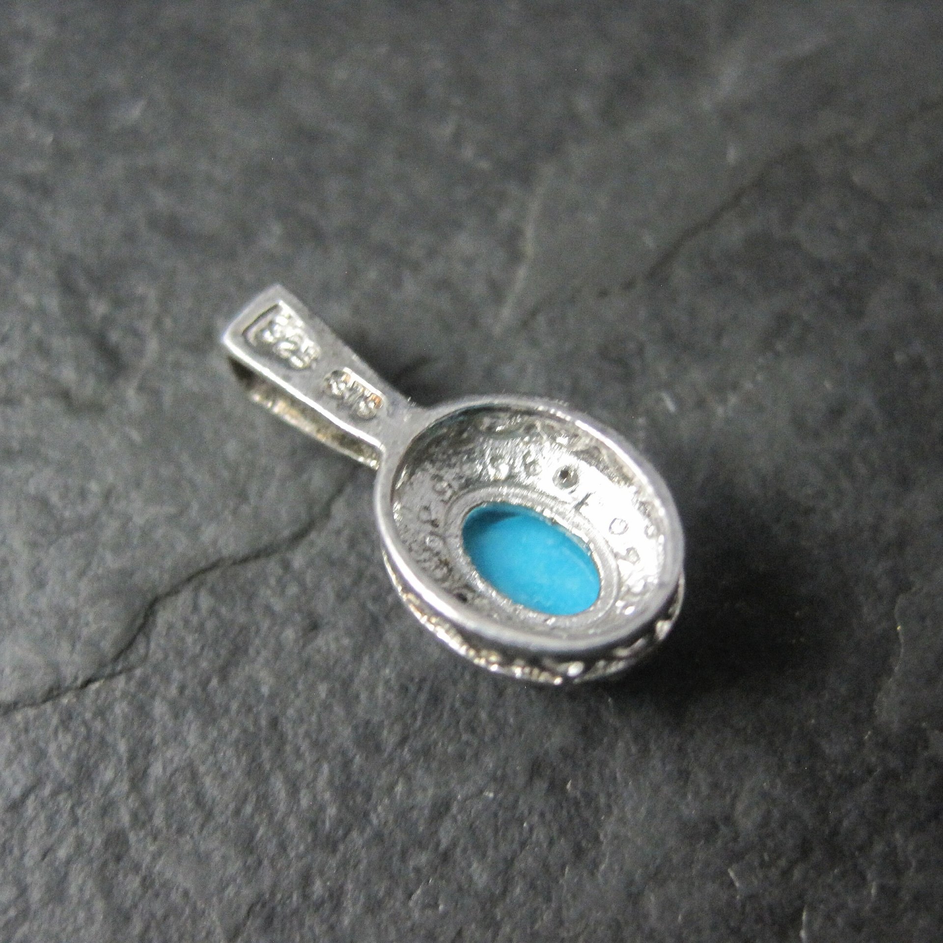 Small Sterling Turquoise Blue Diamond Pendant