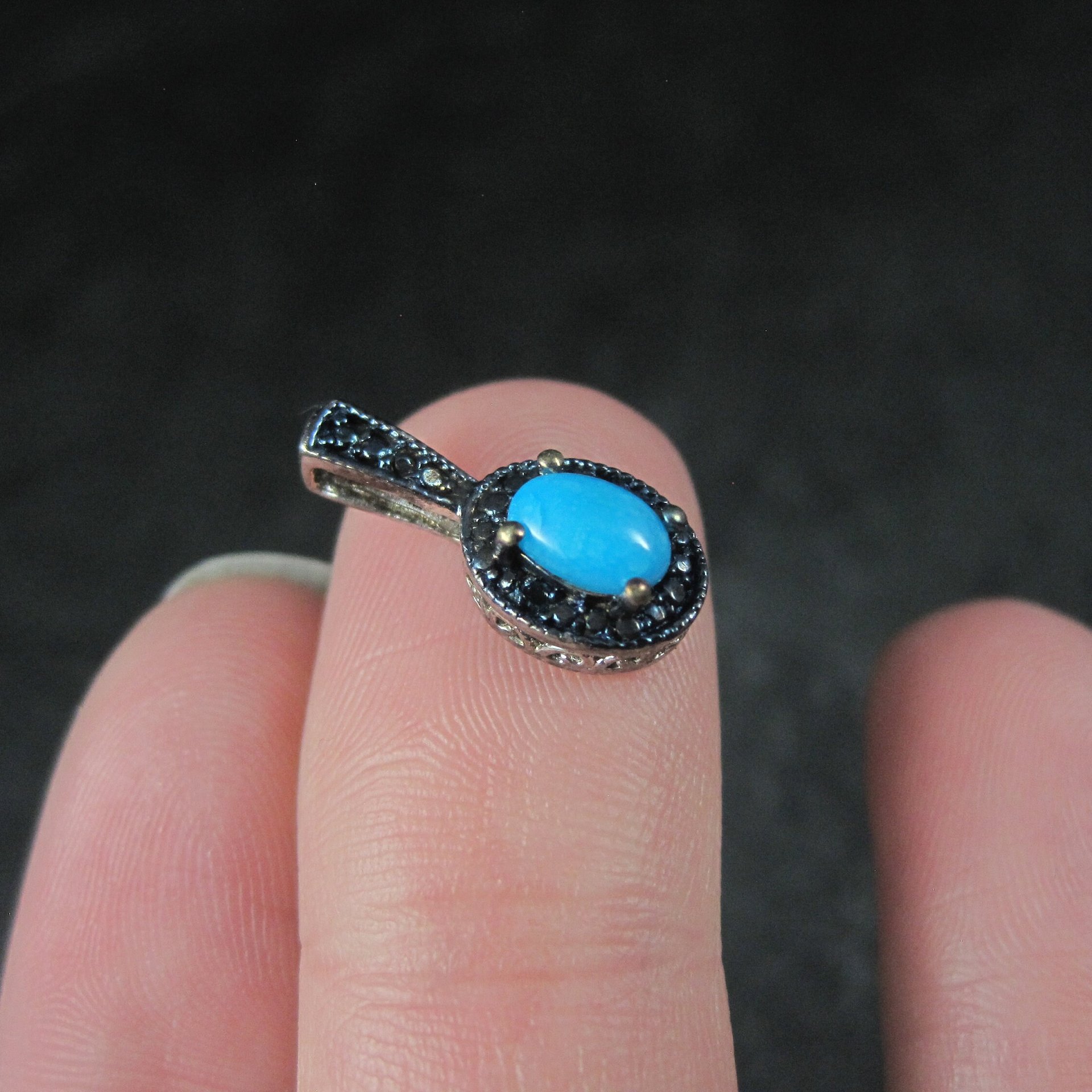 Small Sterling Turquoise Blue Diamond Pendant