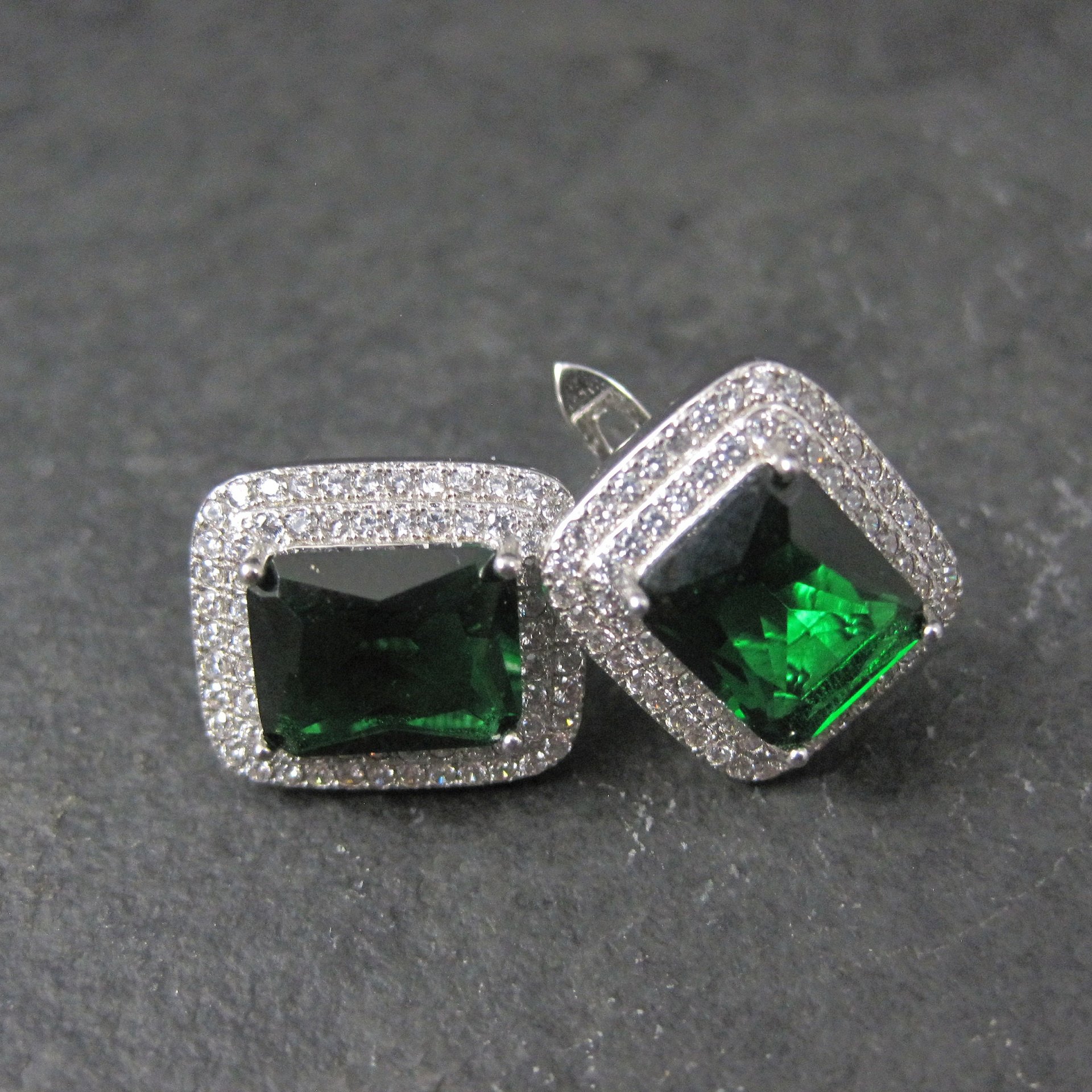 Vintage Sterling Green Cz Latch Back Earrings