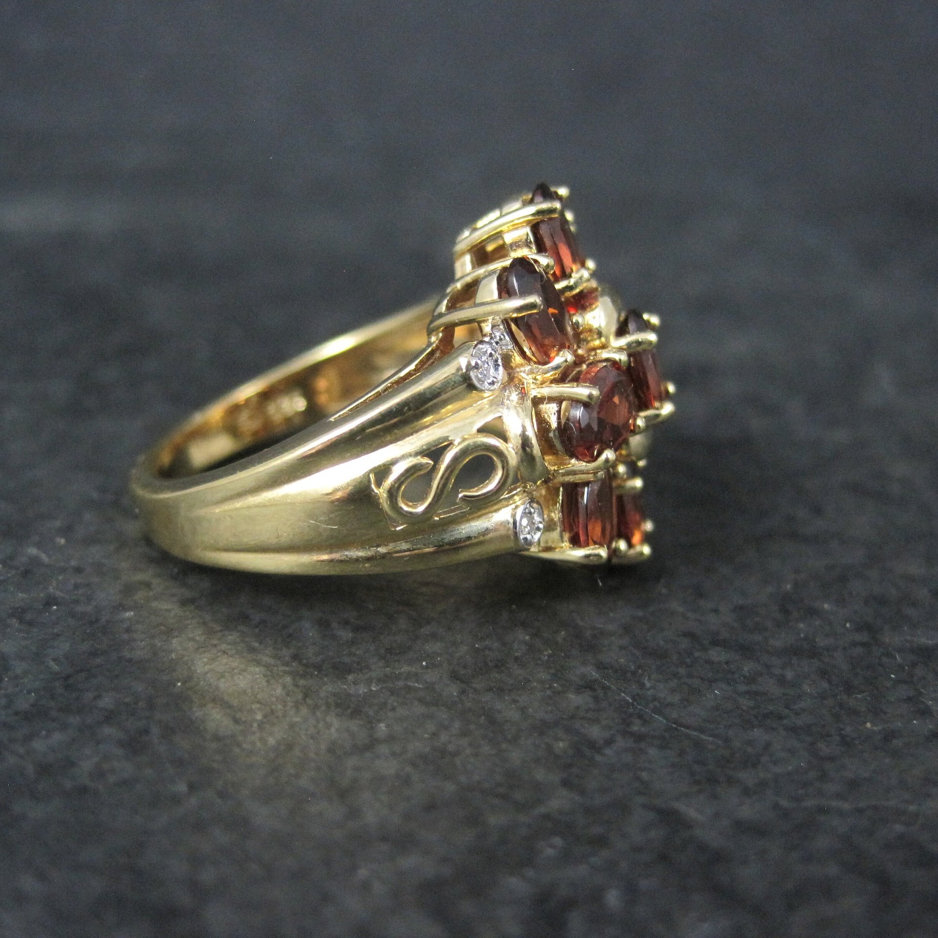 Vermeil Sterling Garnet Cluster Ring Size 8