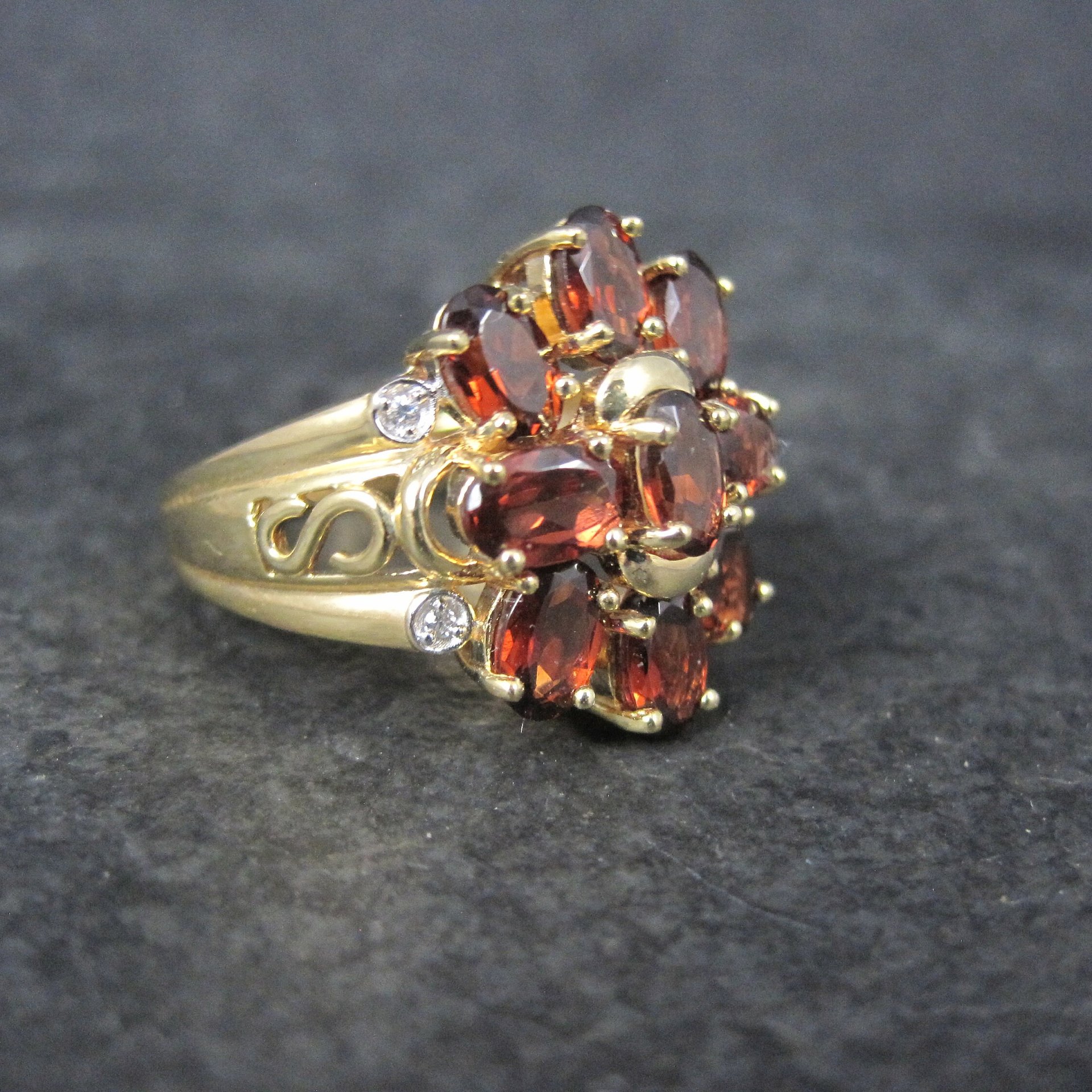 Vermeil Sterling Garnet Cluster Ring Size 8