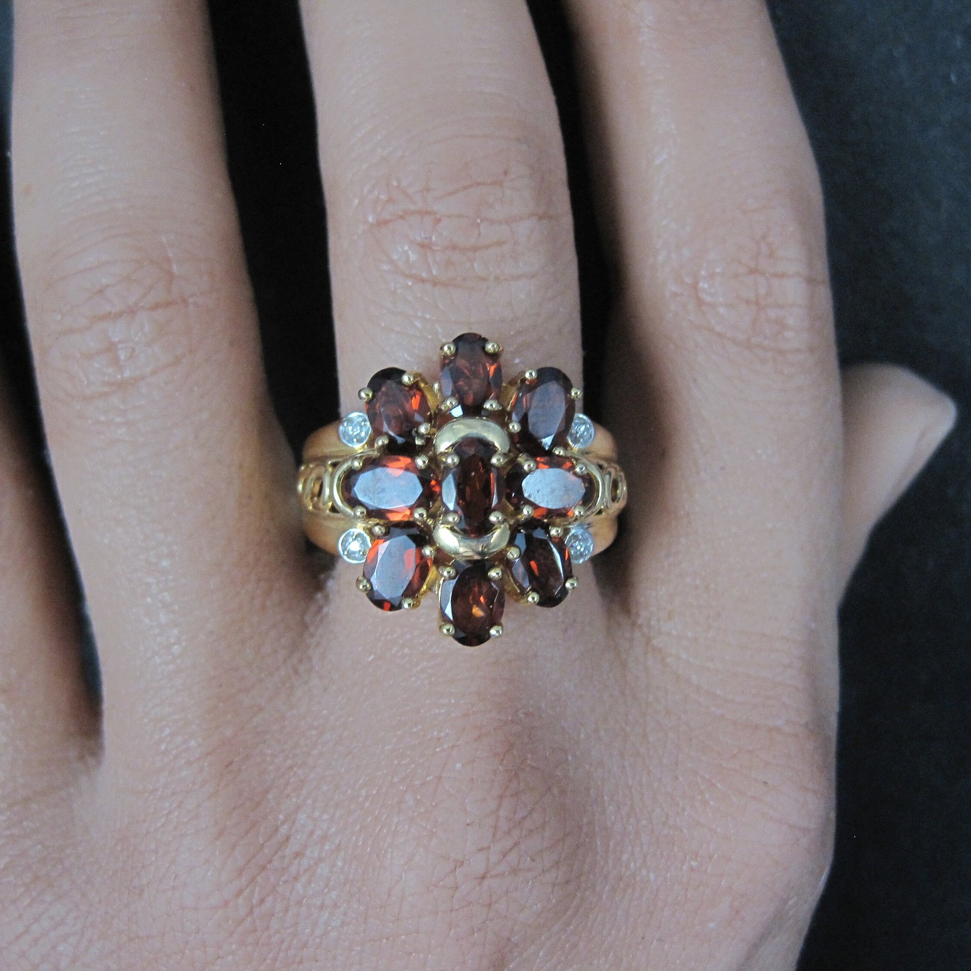 Vermeil Sterling Garnet Cluster Ring Size 8