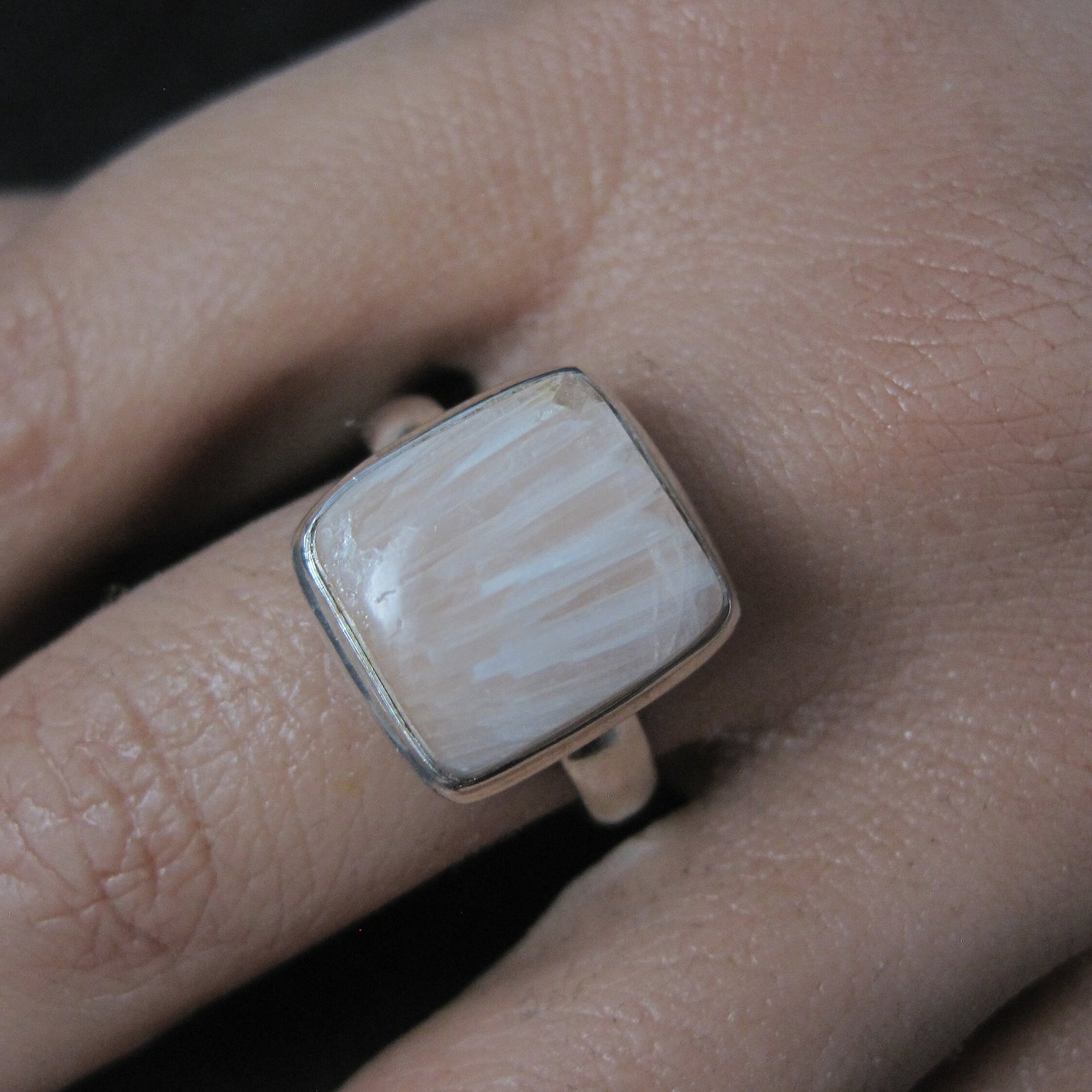 Vintage Sterling Orange Scolecite Ring Size 9.5