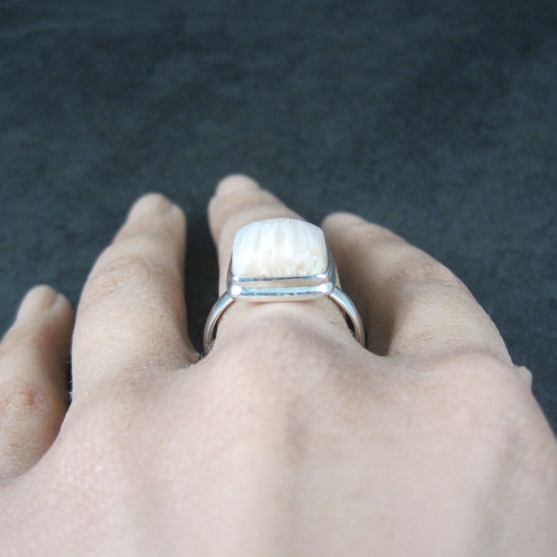 Vintage Sterling Orange Scolecite Ring Size 9.5