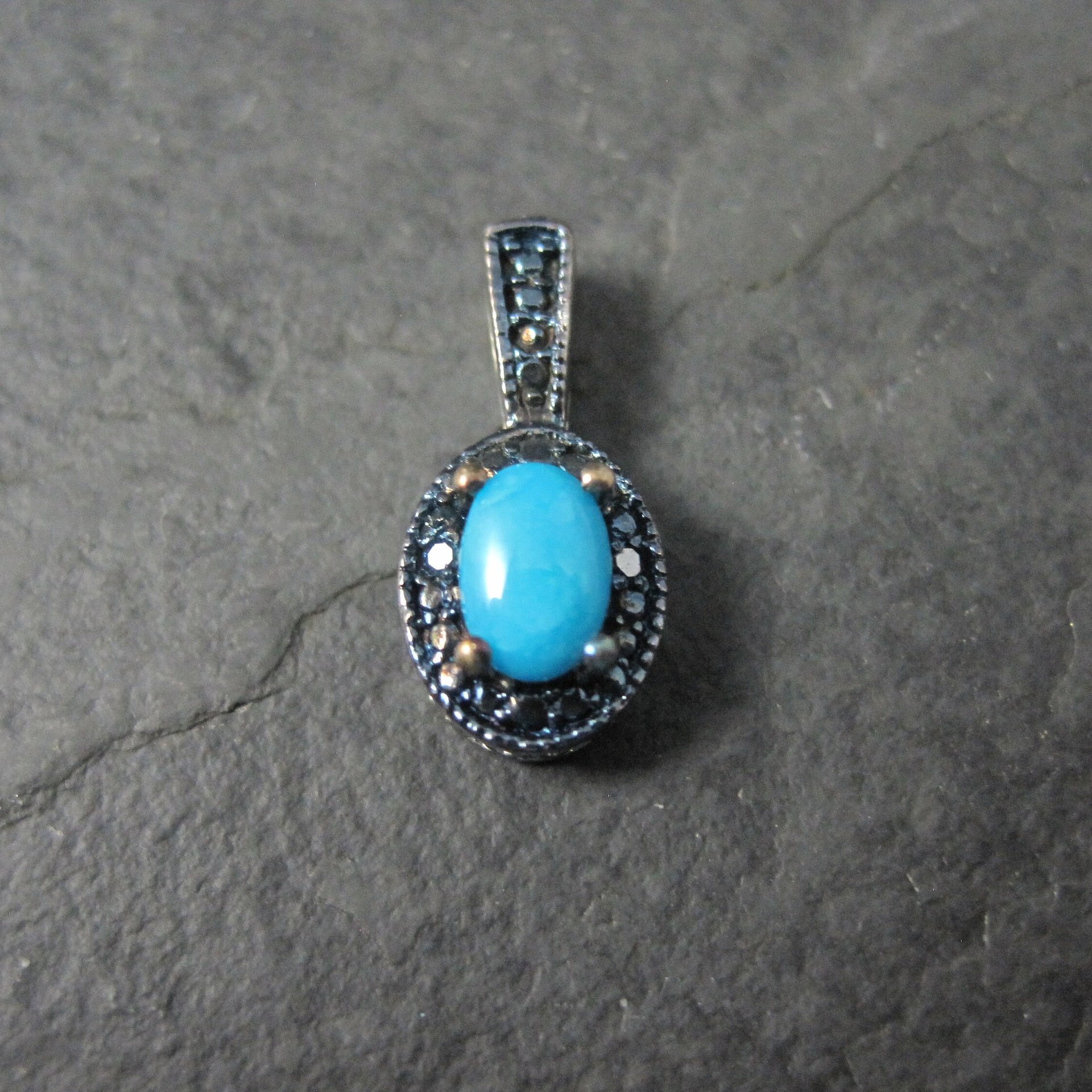 Small Sterling Turquoise Blue Diamond Pendant